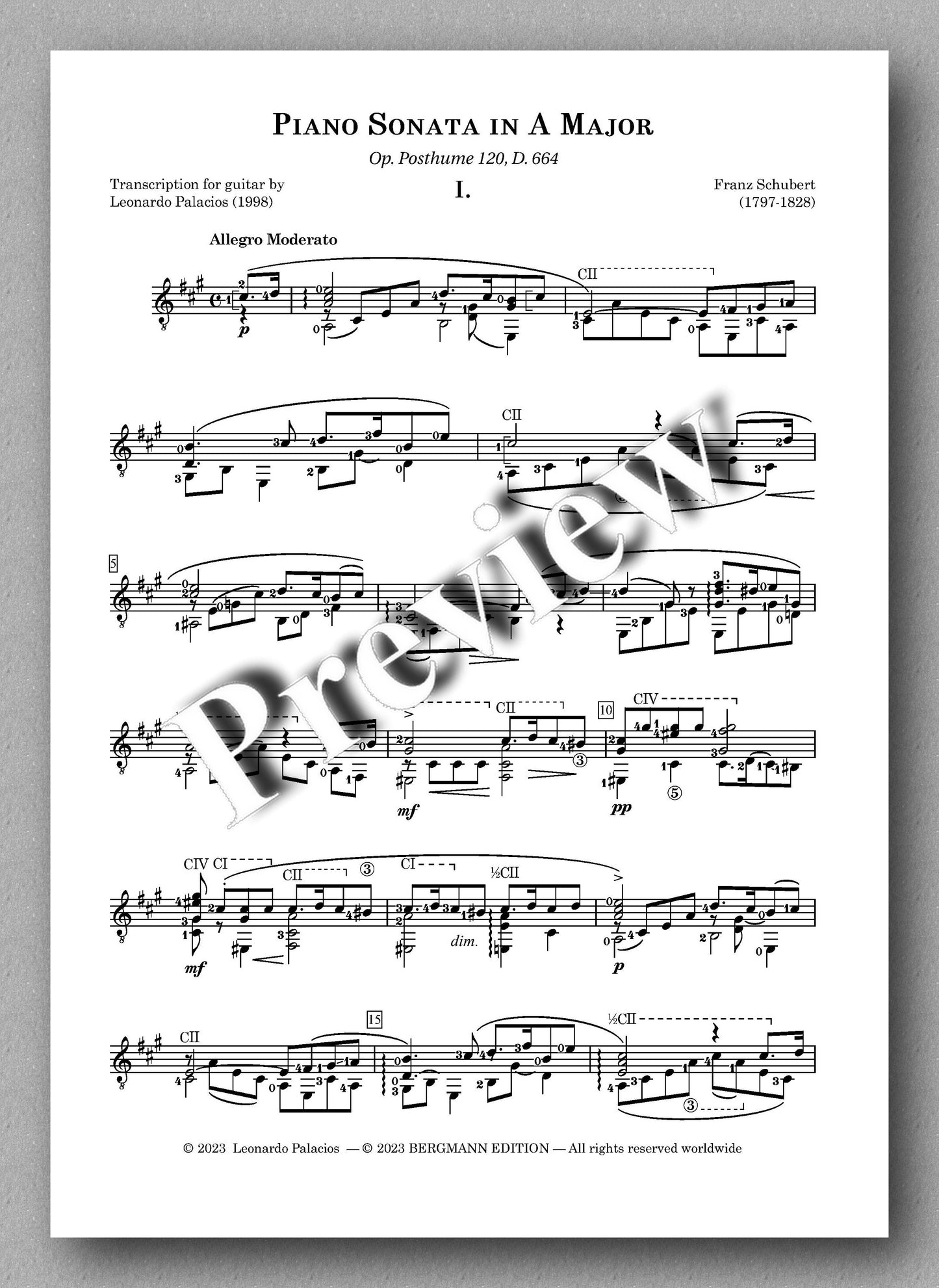 Frantz Schubert, Piano Sonata in A Major- preview of the music score 1