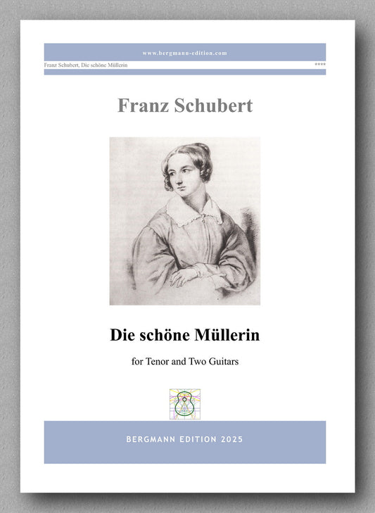 Sheet music cover for Franz Schubert's 'Die schöne Müllerin' with a portrait of Schubert's muse on a light background.