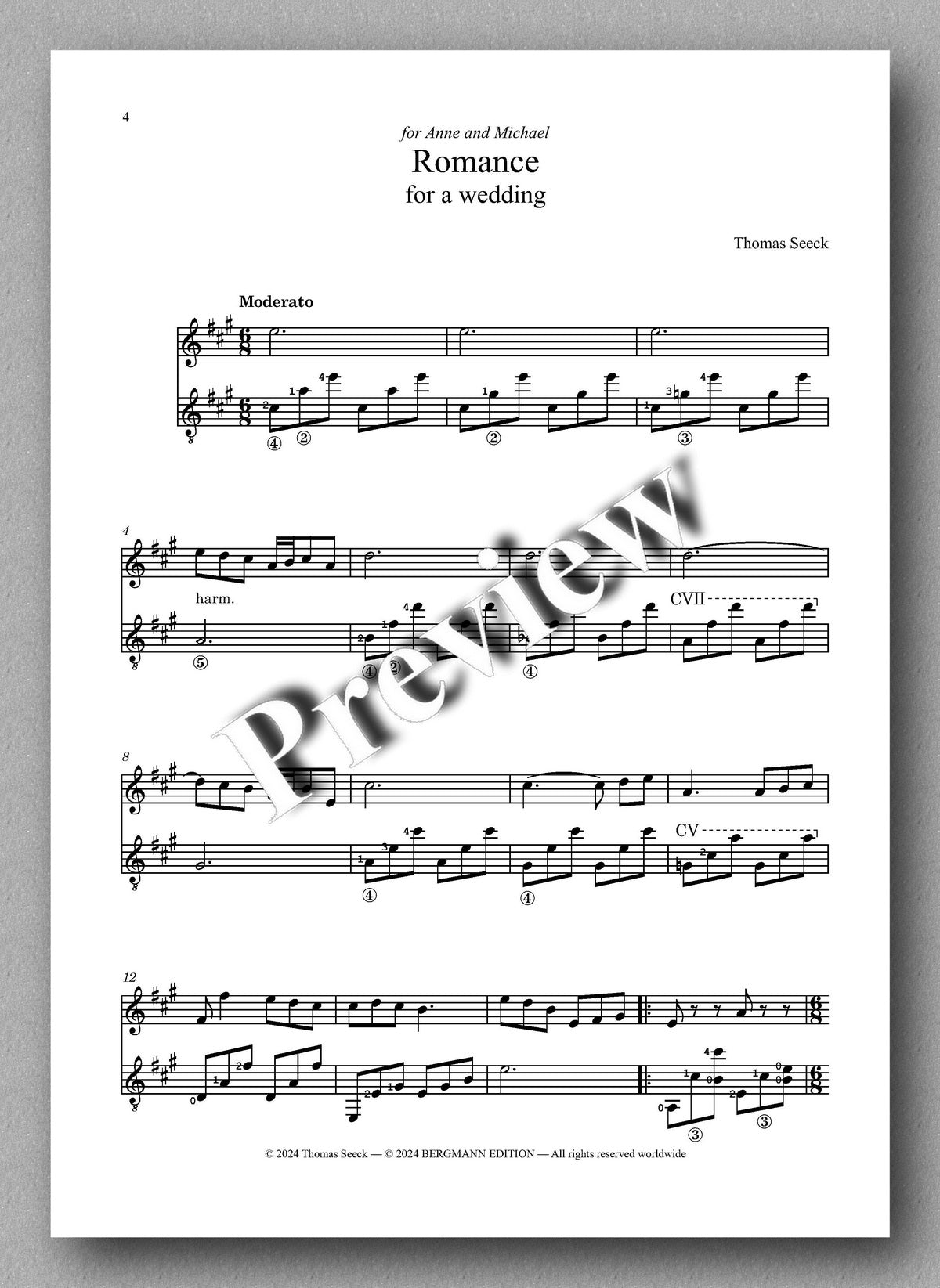 Thomas Seeck, Romance for a Wedding - preview of the music score