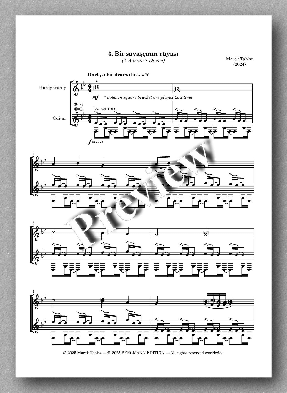 Three Sketches by Marek Tabisz
For hurdy-gurdy and guitar (with cello version) - preview of the music score 3