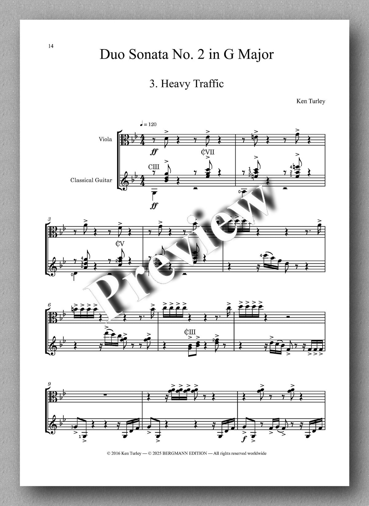 Ken Turley, Duo Sonata No. 2 in G Major, ROAD TRIP - preview of the music score 3