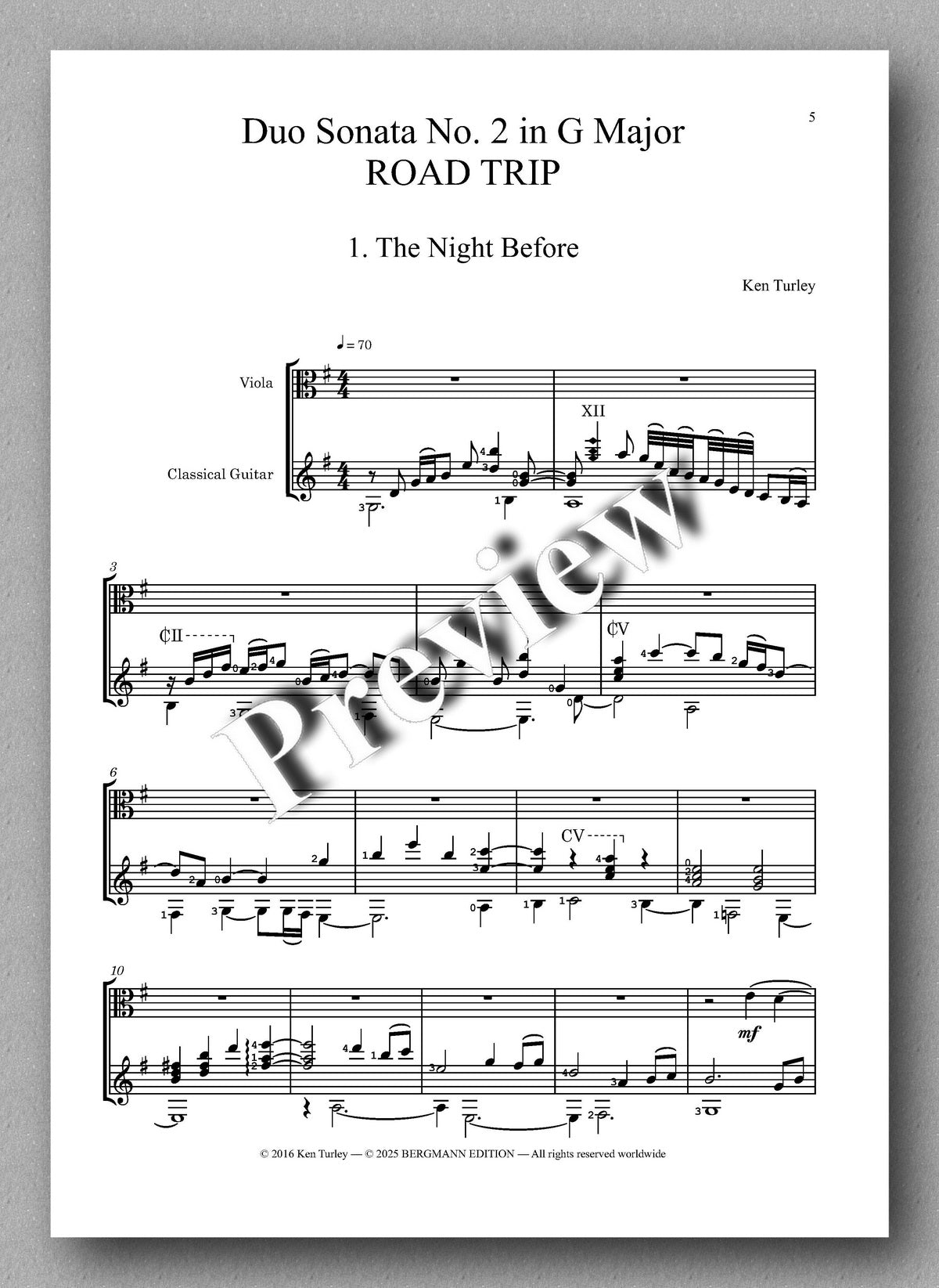 Ken Turley, Duo Sonata No. 2 in G Major, ROAD TRIP - preview of the music score 1