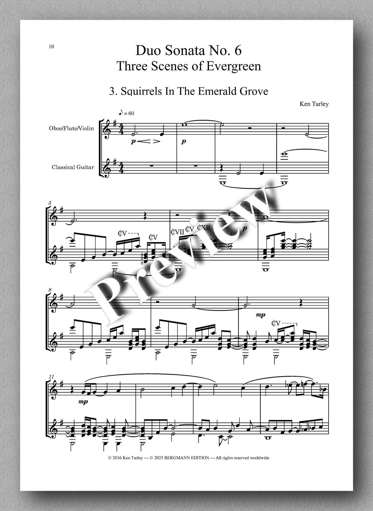 Ken Turley, Duo Sonata No. 6 in E-Minor
Three Scenes of Evergreen - preview of the music score 3