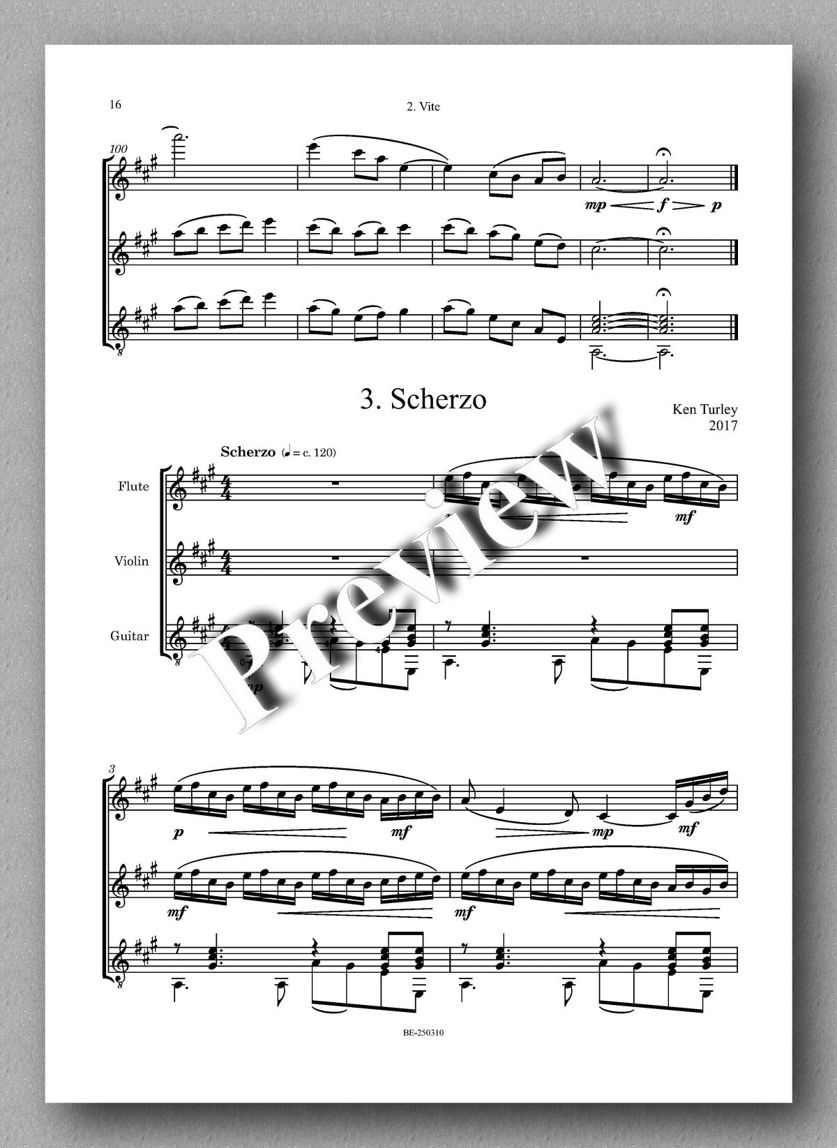 Ken Turley, Guitar Trio No. 1 in A Major - preview of the music score 4