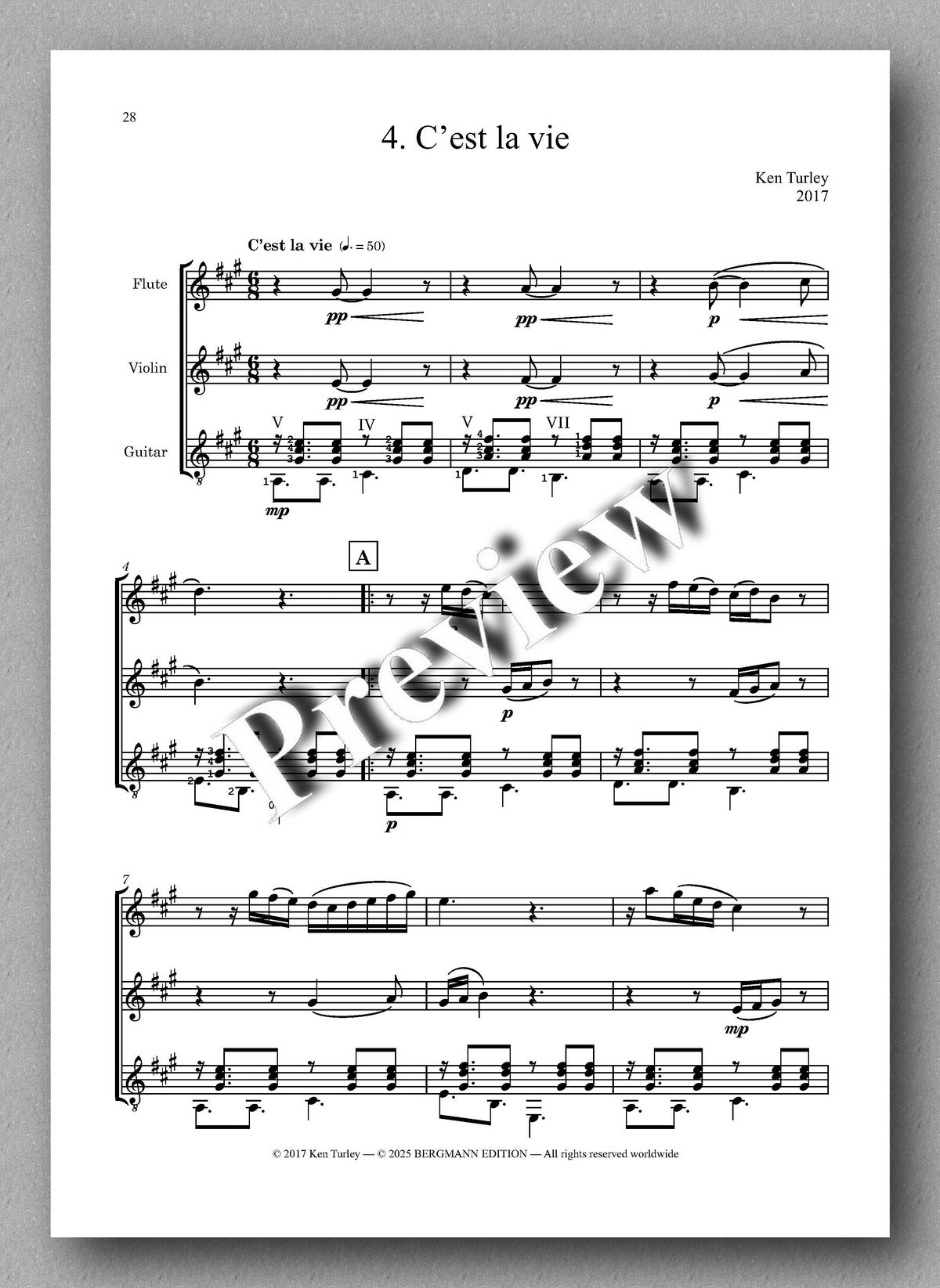 Ken Turley, Guitar Trio No. 1 in A Major - preview of the music score 6