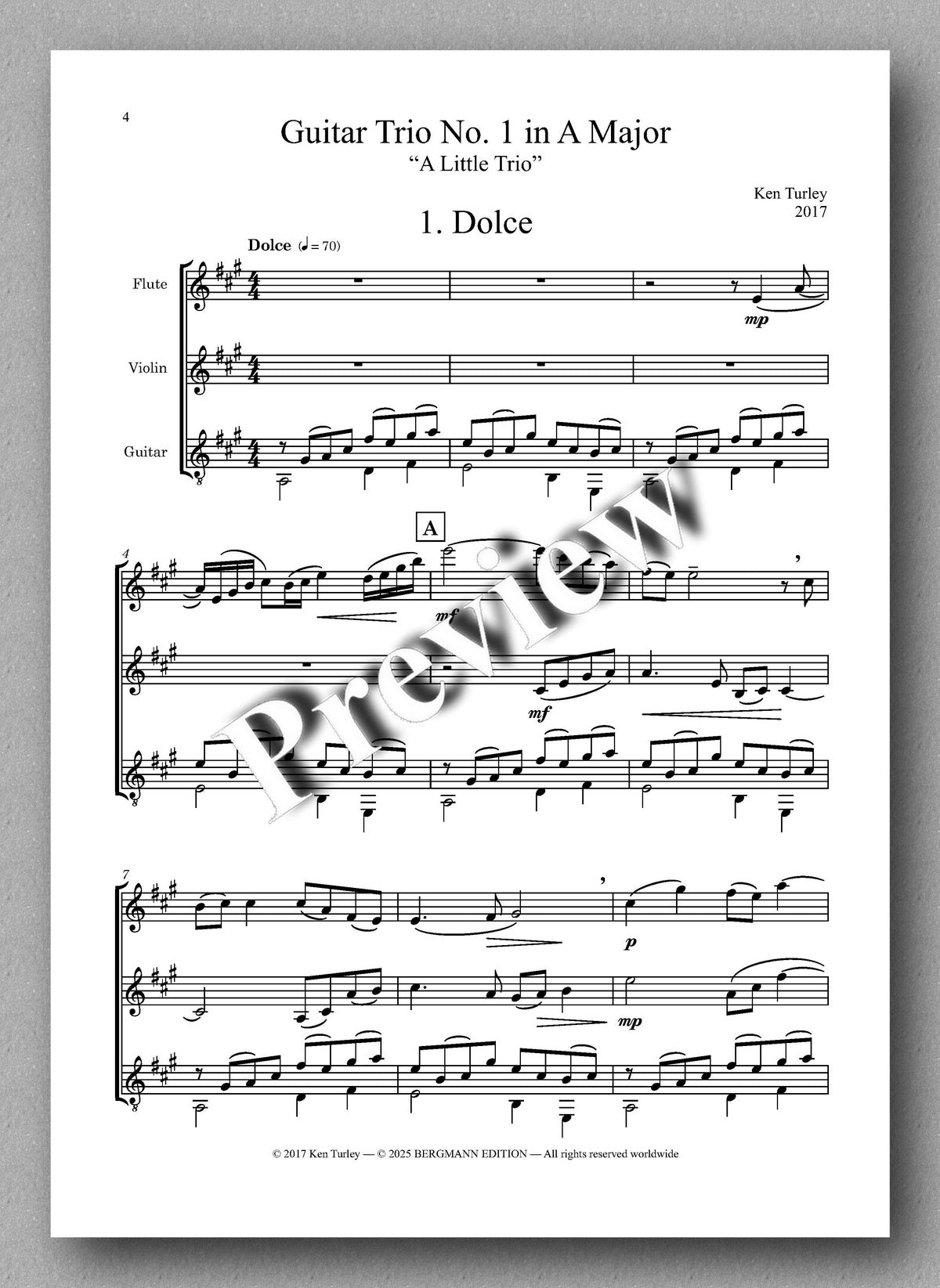 Ken Turley, Guitar Trio No. 1 in A Major - preview of the music score 1