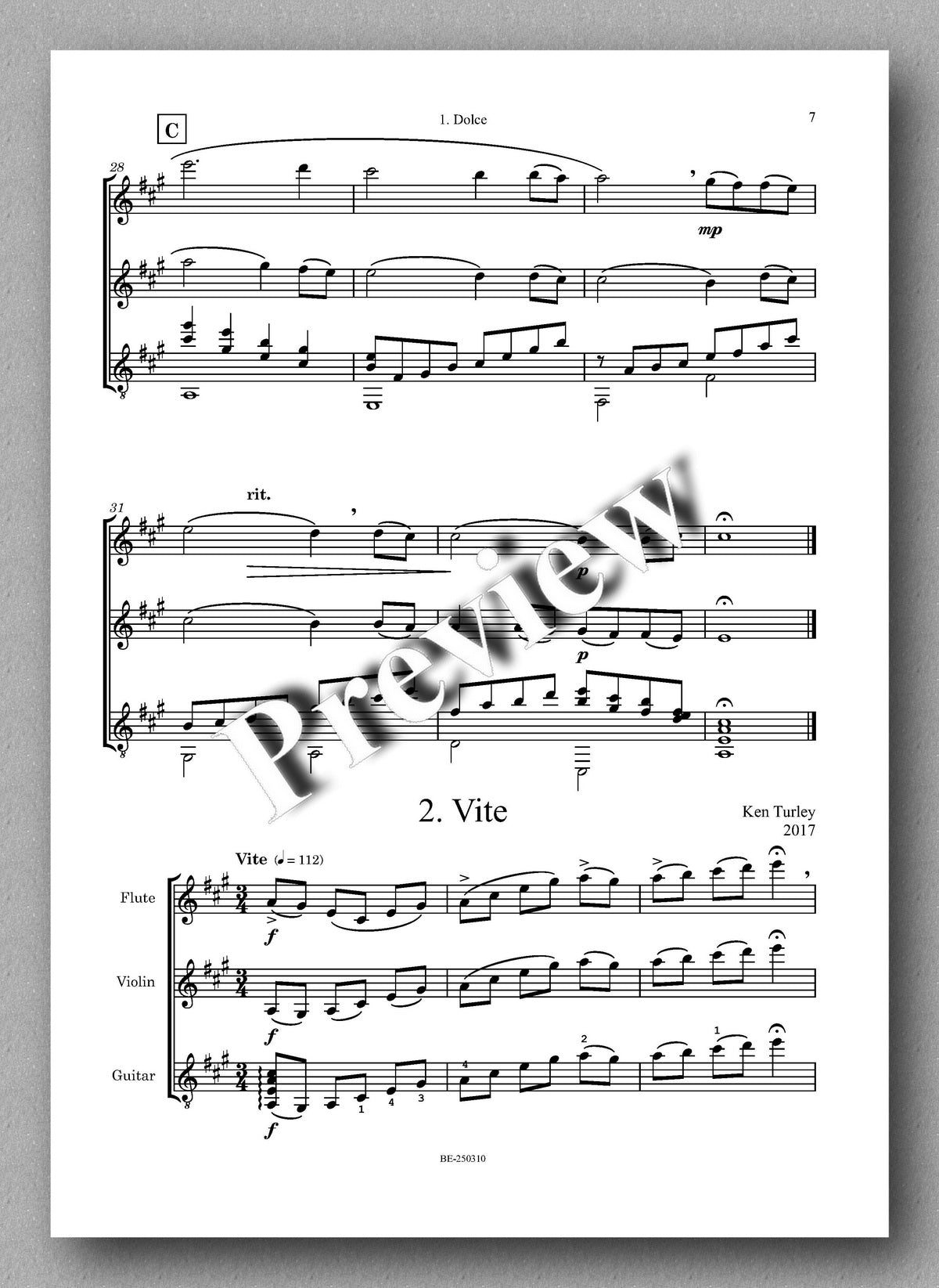 Ken Turley, Guitar Trio No. 1 in A Major - preview of the music score 2