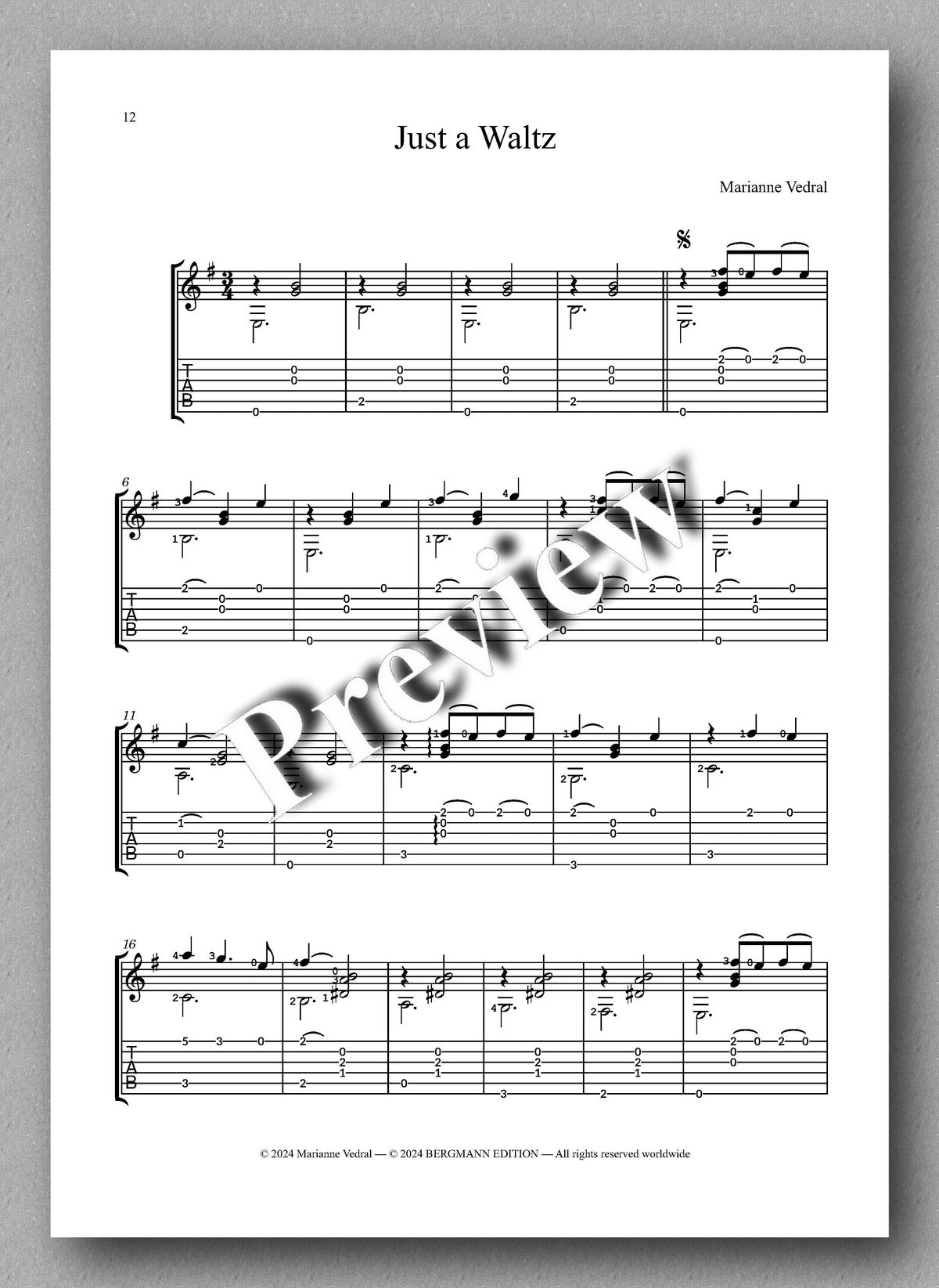 Mosaik 2 (TAB) by Marianne Vedral - preview of the music score 3