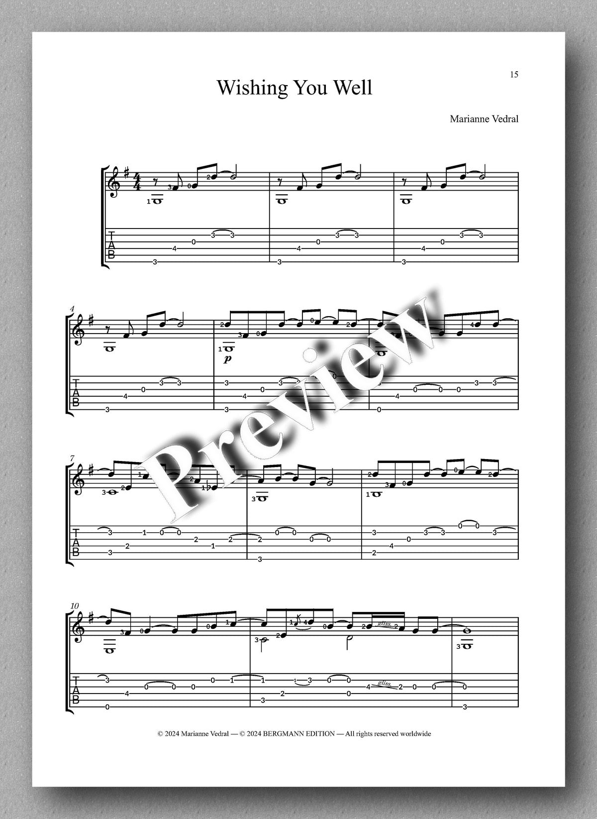 Mosaik 2 (TAB) by Marianne Vedral - preview of the music score 4