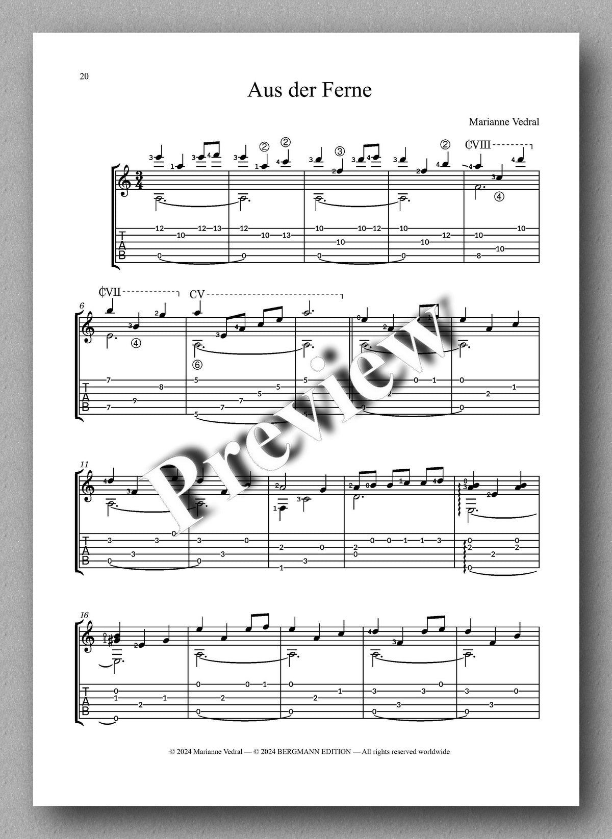 Mosaik 2 (TAB) by Marianne Vedral - preview of the music score 5