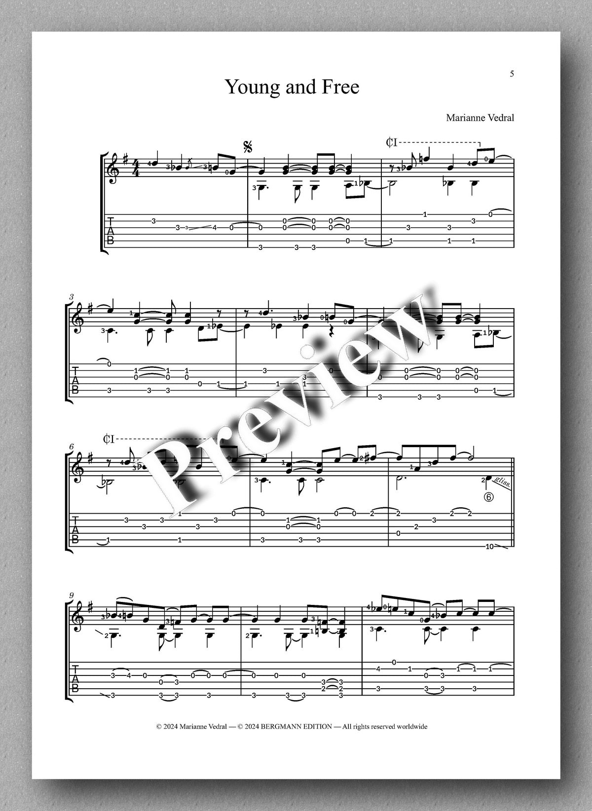 Mosaik 2 (TAB) by Marianne Vedral - preview of the music score 1