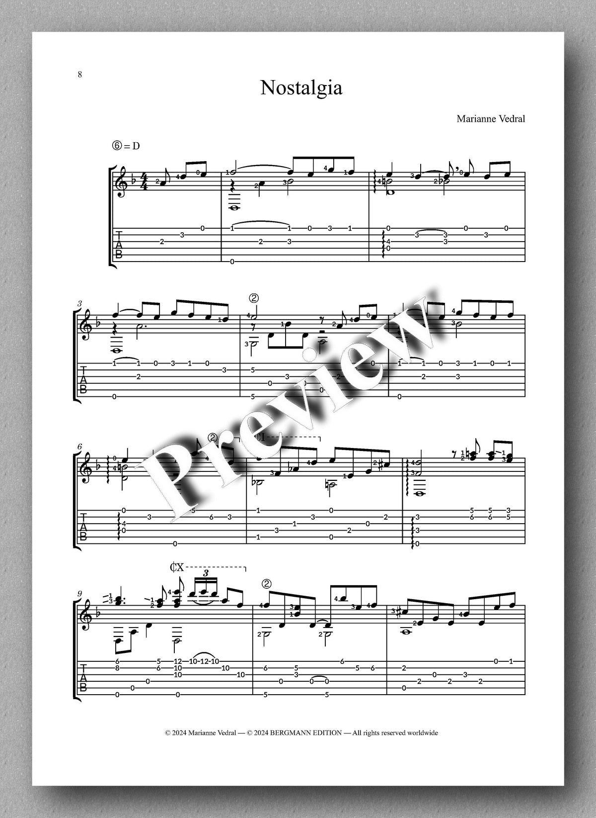 Mosaik 2 (TAB) by Marianne Vedral - preview of the music score 2