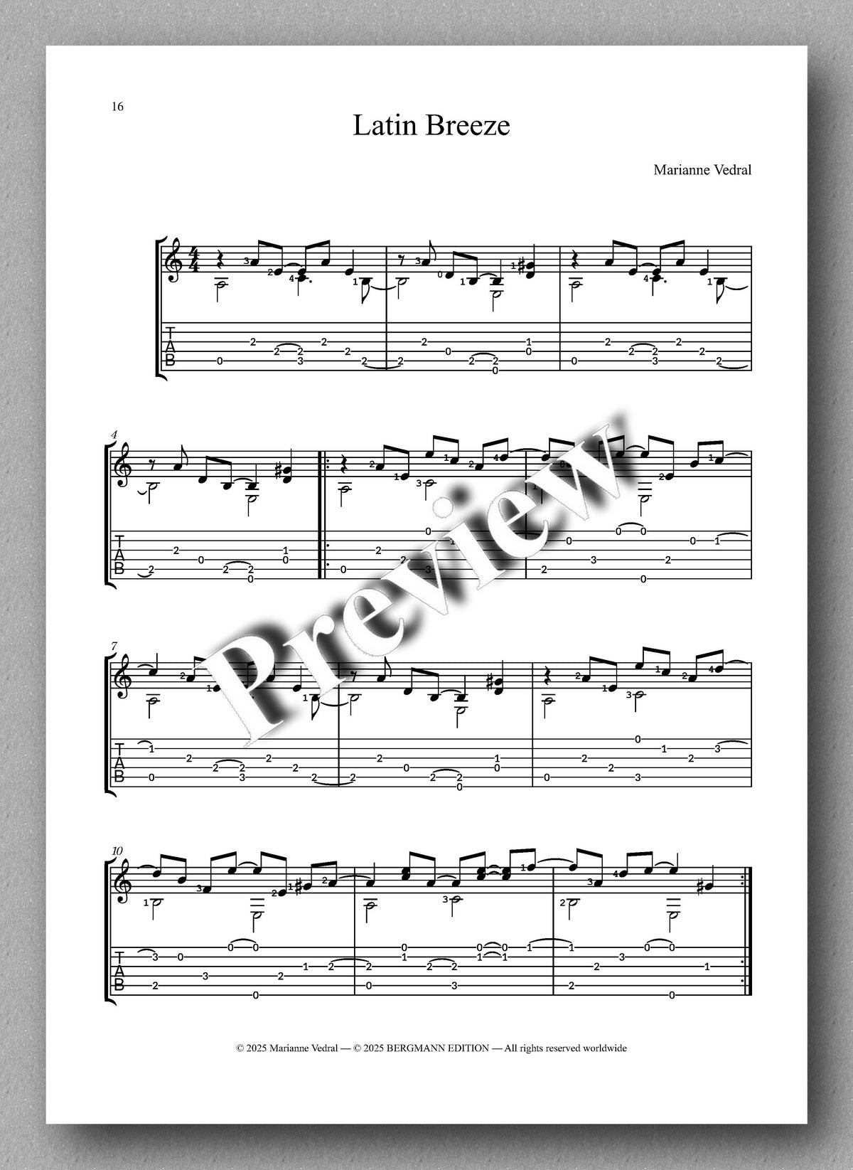 Mosaik 3 (TAB) by Marianne Vedral - preview of the music score 3