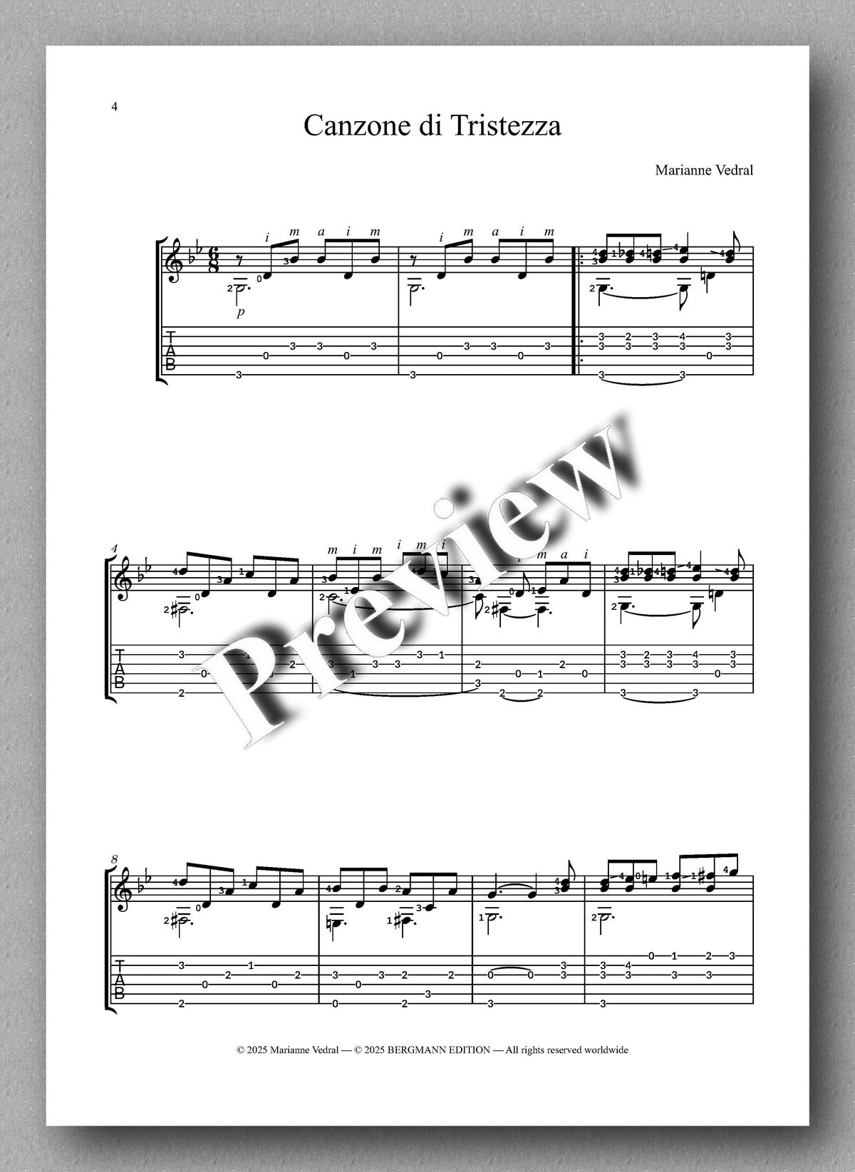 Mosaik 3 (TAB) by Marianne Vedral - preview of the music score 1
