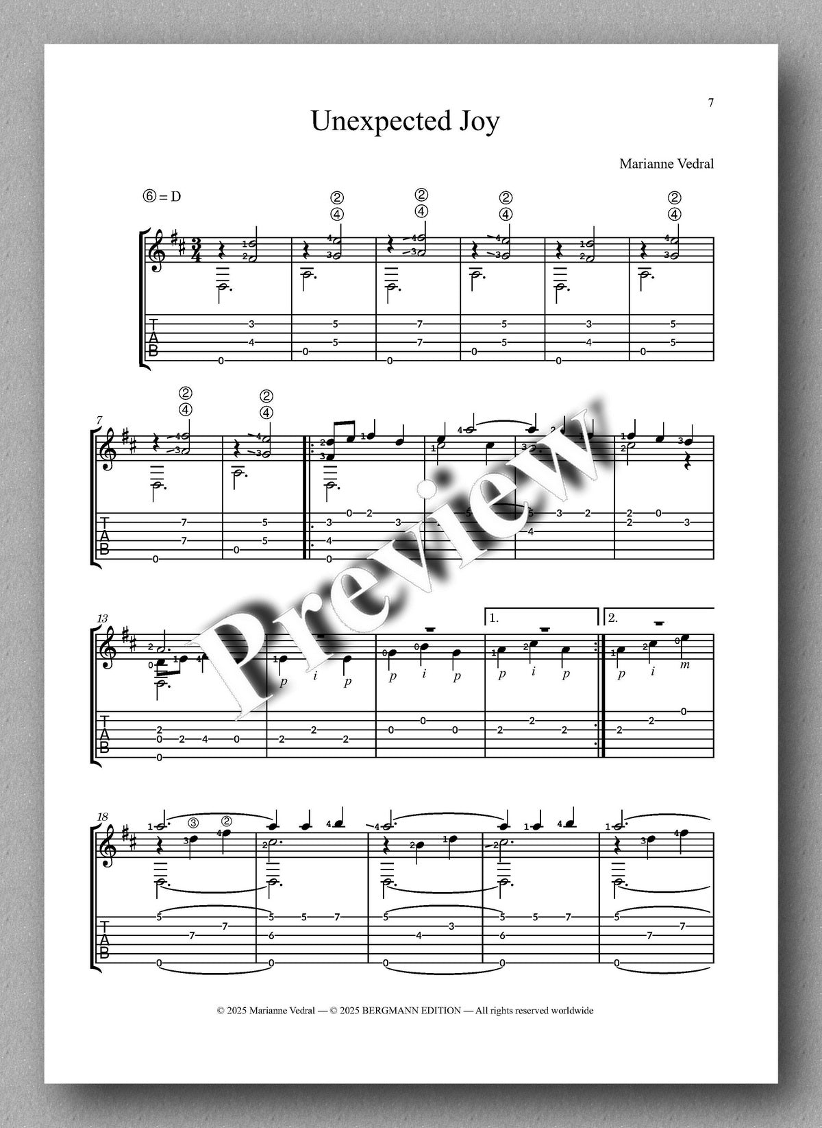 Mosaik 3 (TAB) by Marianne Vedral - preview of the music score 2