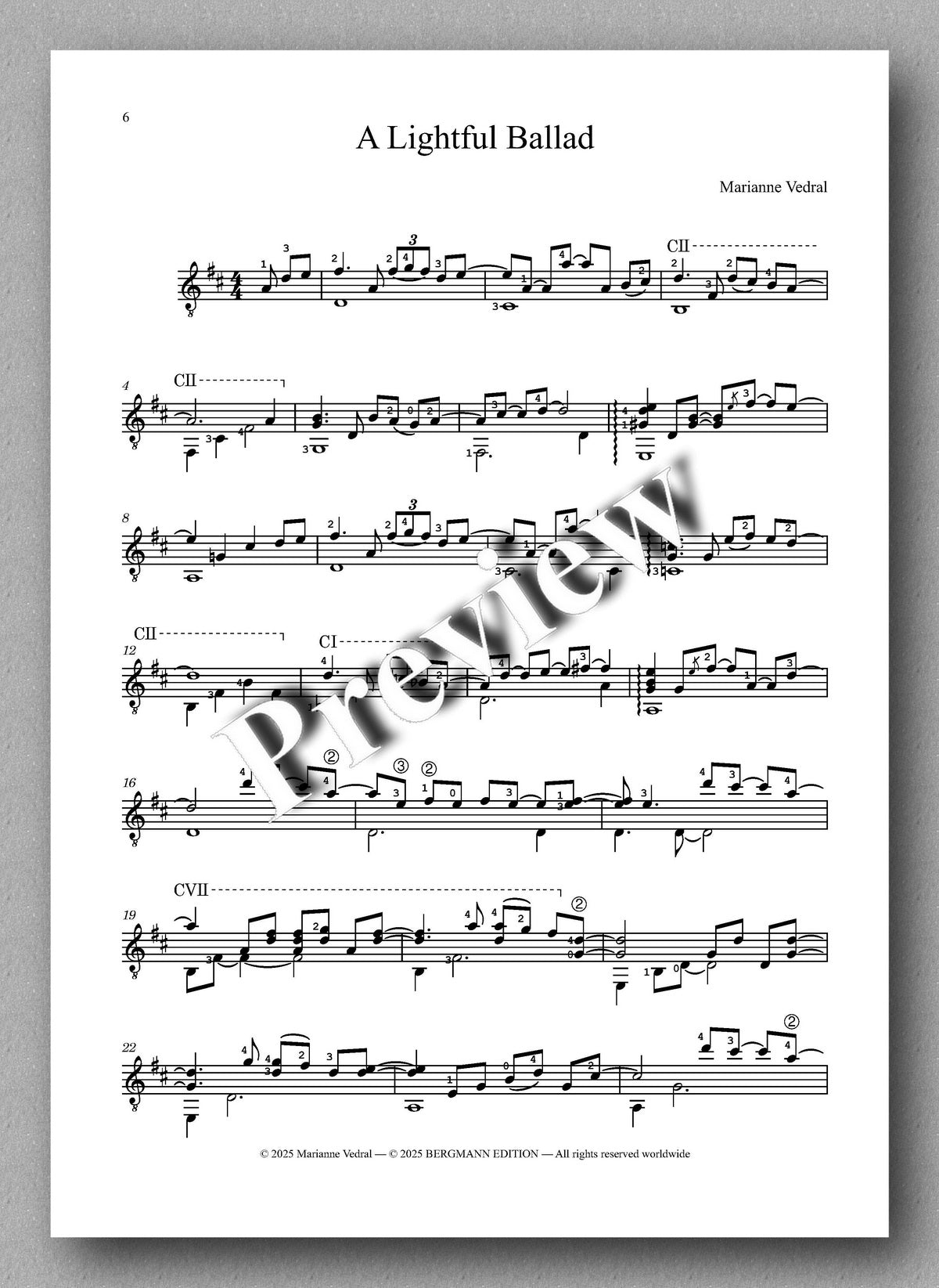 Marianne Vedral, Three Pop Ballads - preview of the music score 2