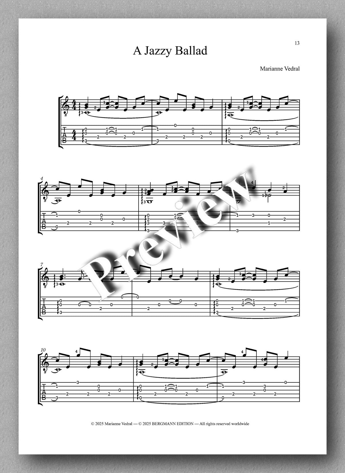 Marianne Vedral, Three Pop Ballads (TAB) - preview of the music score 3