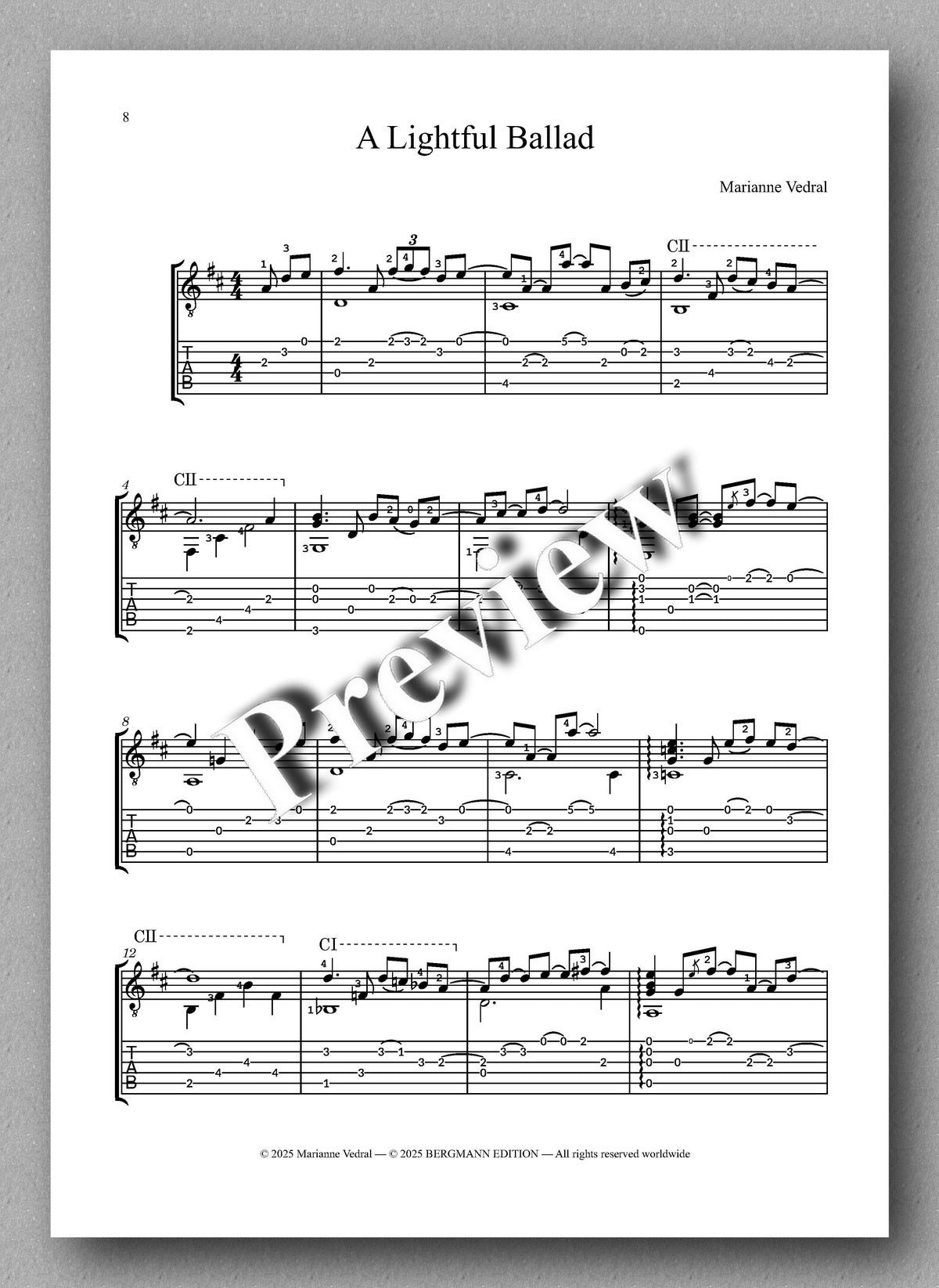 Marianne Vedral, Three Pop Ballads (TAB) - preview of the music score 2