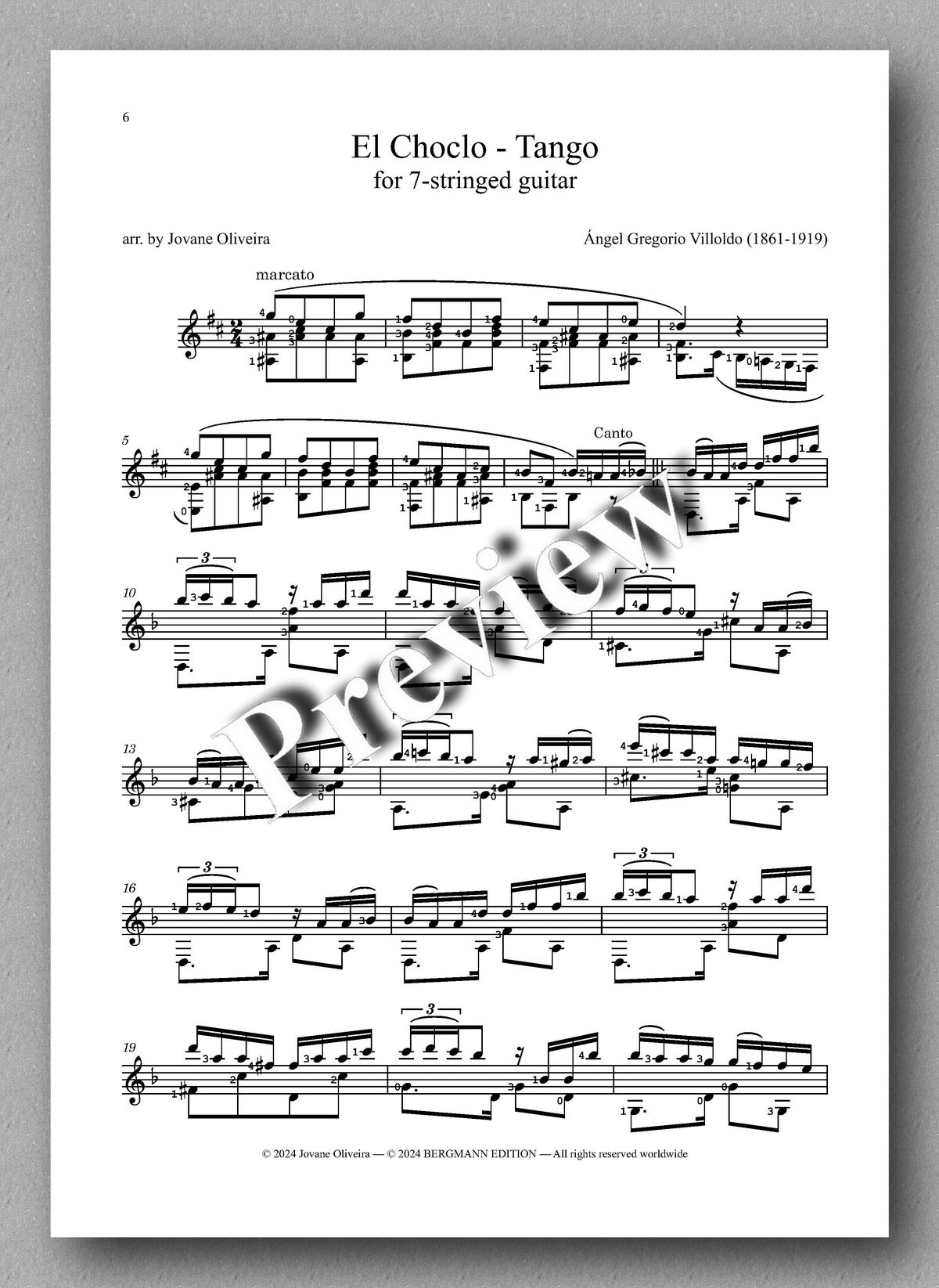 Ángel Gregorio Villoldo, El Choclo - Tango - preview of the music score 2