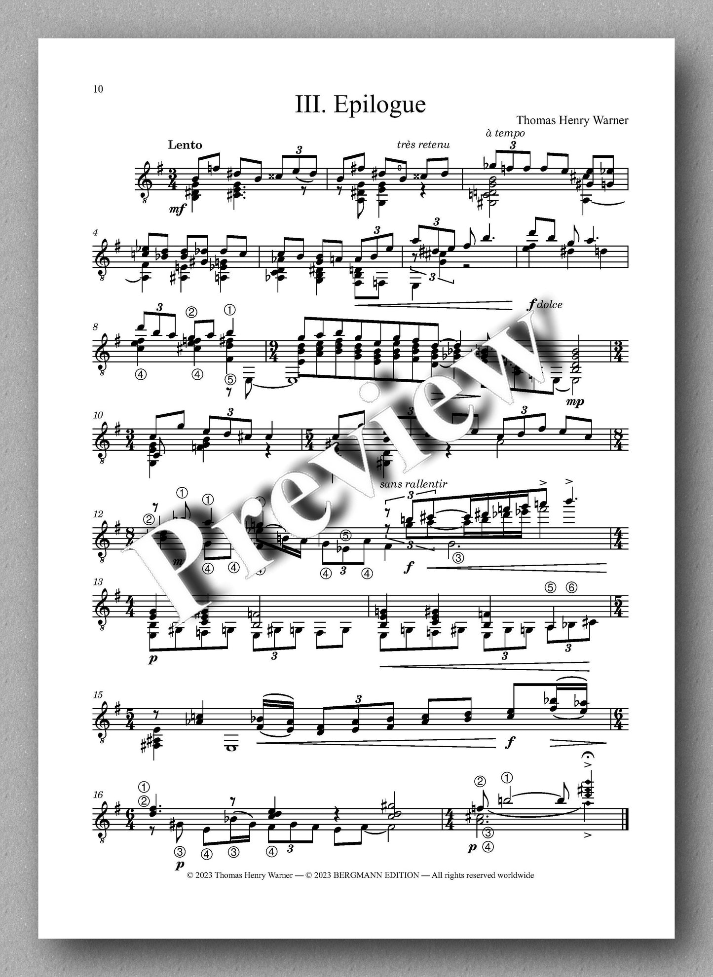 Trois pièces pour la guitare, by Thomas Henry Warner - preview of the music score 3