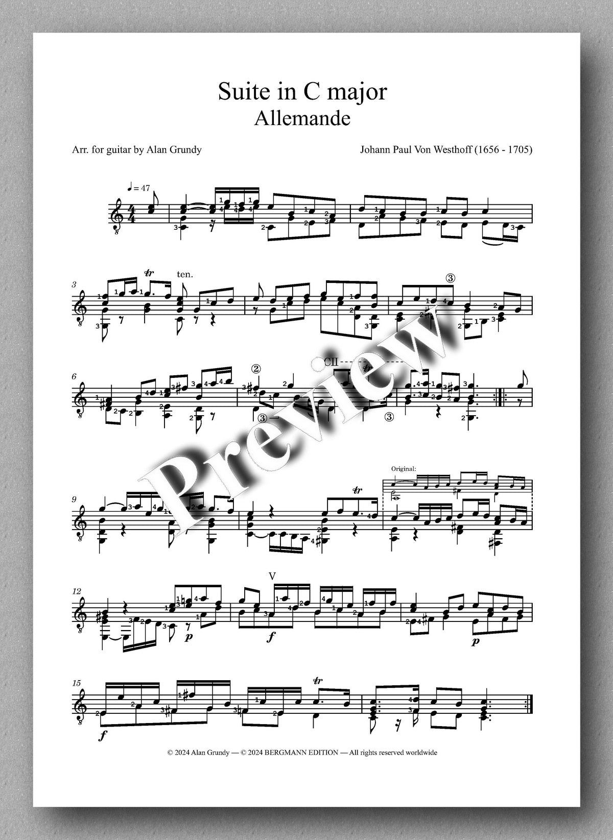 Johann Paul Von Westhoff, Suite in C Major - preview of the music score 1