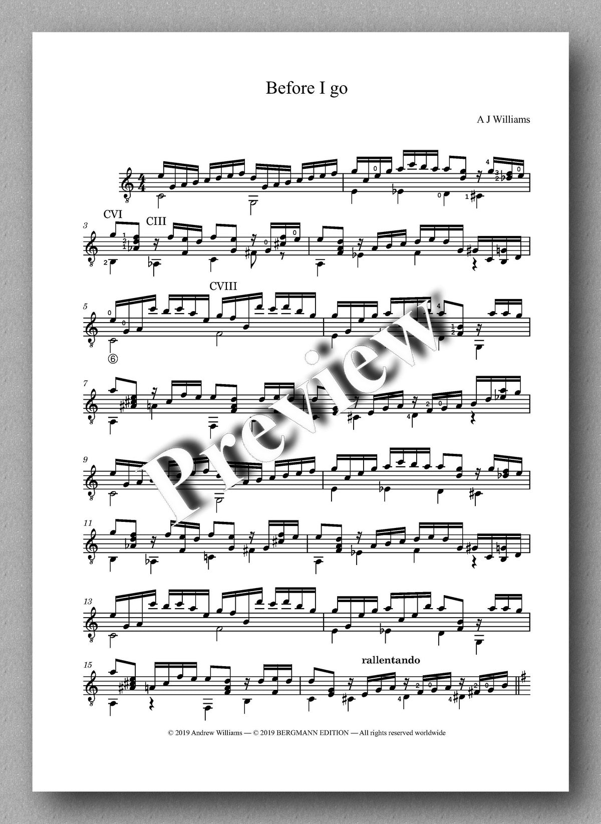Williams, Before I Go - preview of the music score