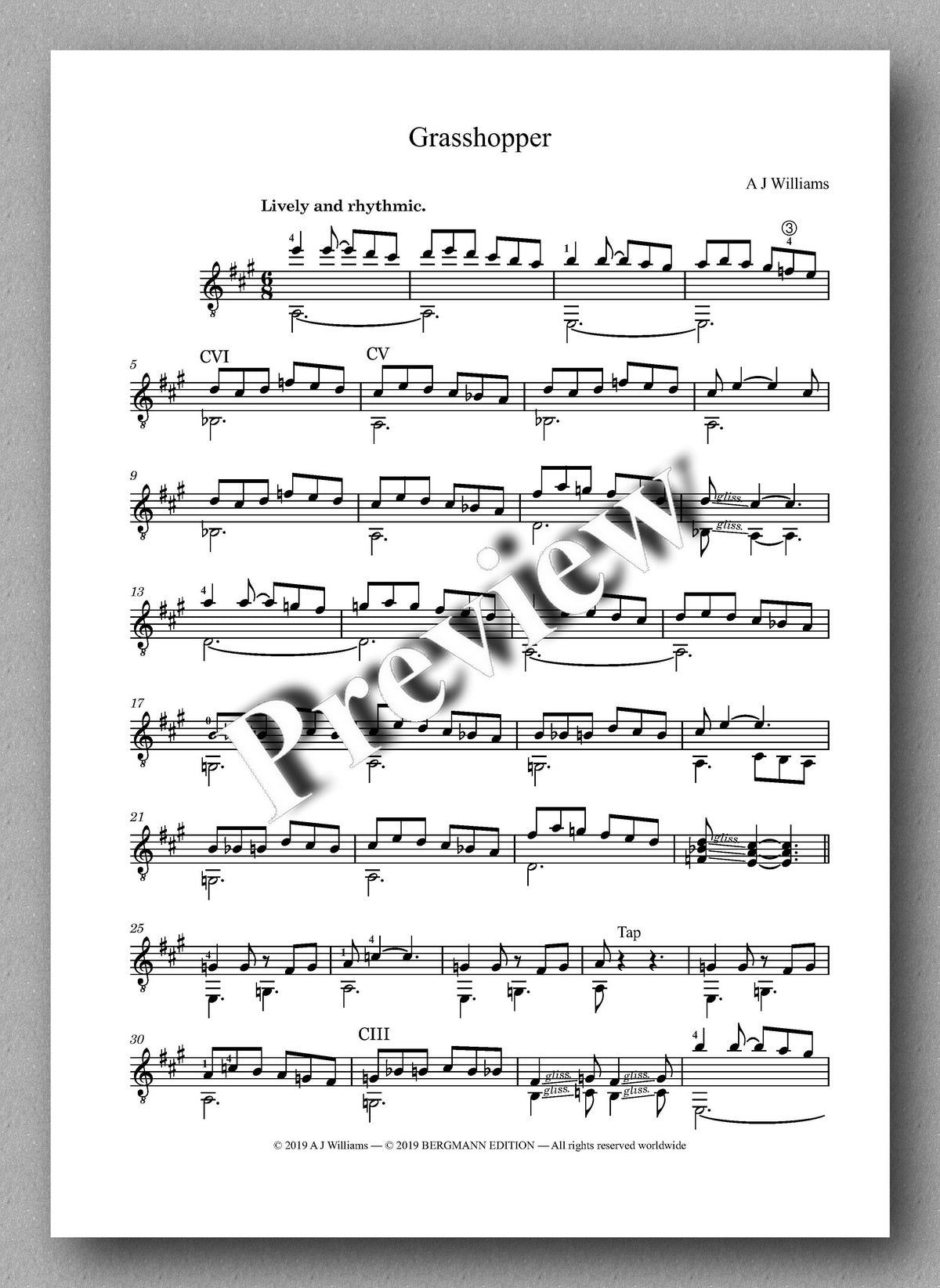 Andrew Williams, Grasshopper - preview of the music score 1