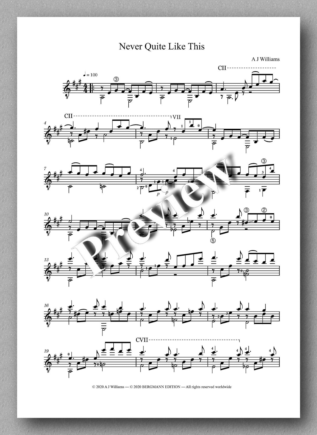 Andrew Williams, Never Quite Like This - preview of the music score