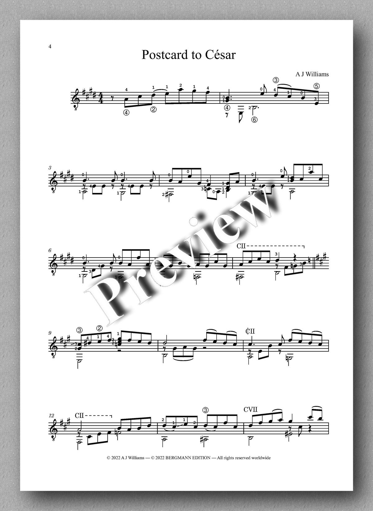 Williams, Postcard to César - music score 1