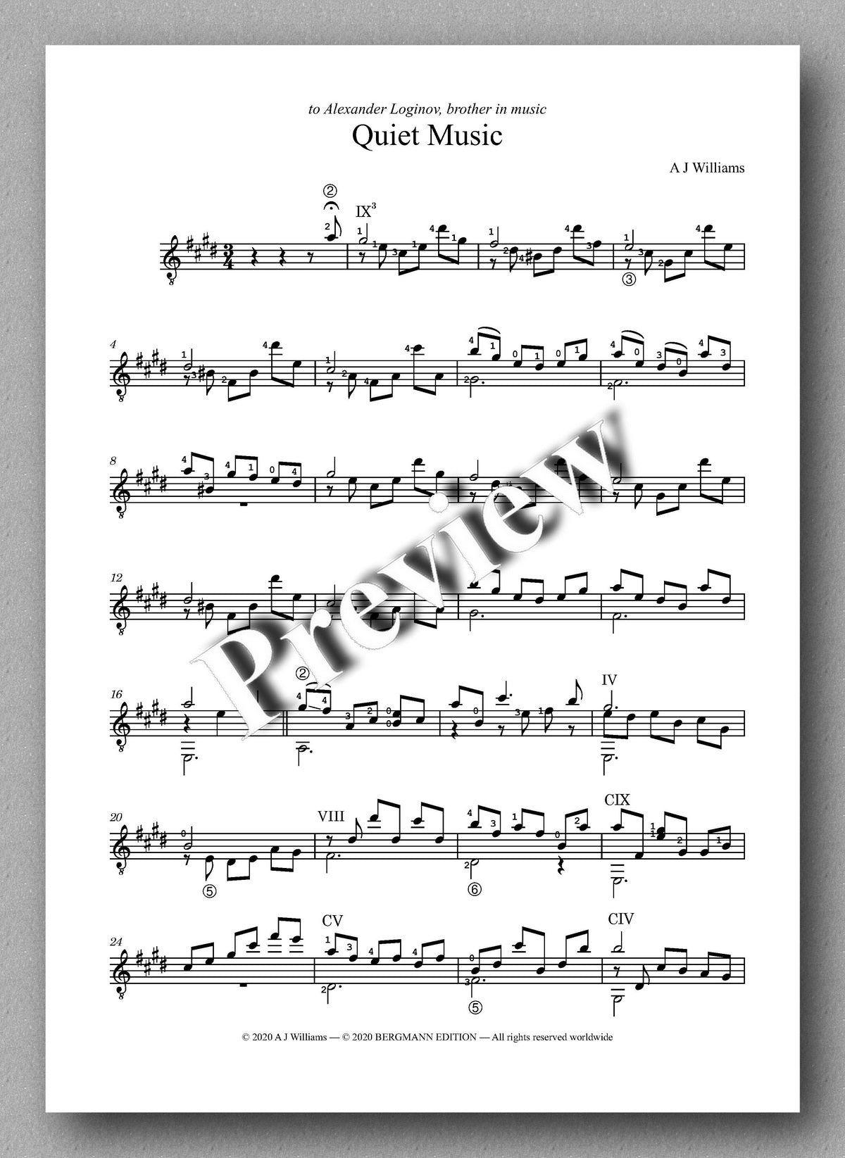Andrew Williams, Quiet Music - preview of the music score 1