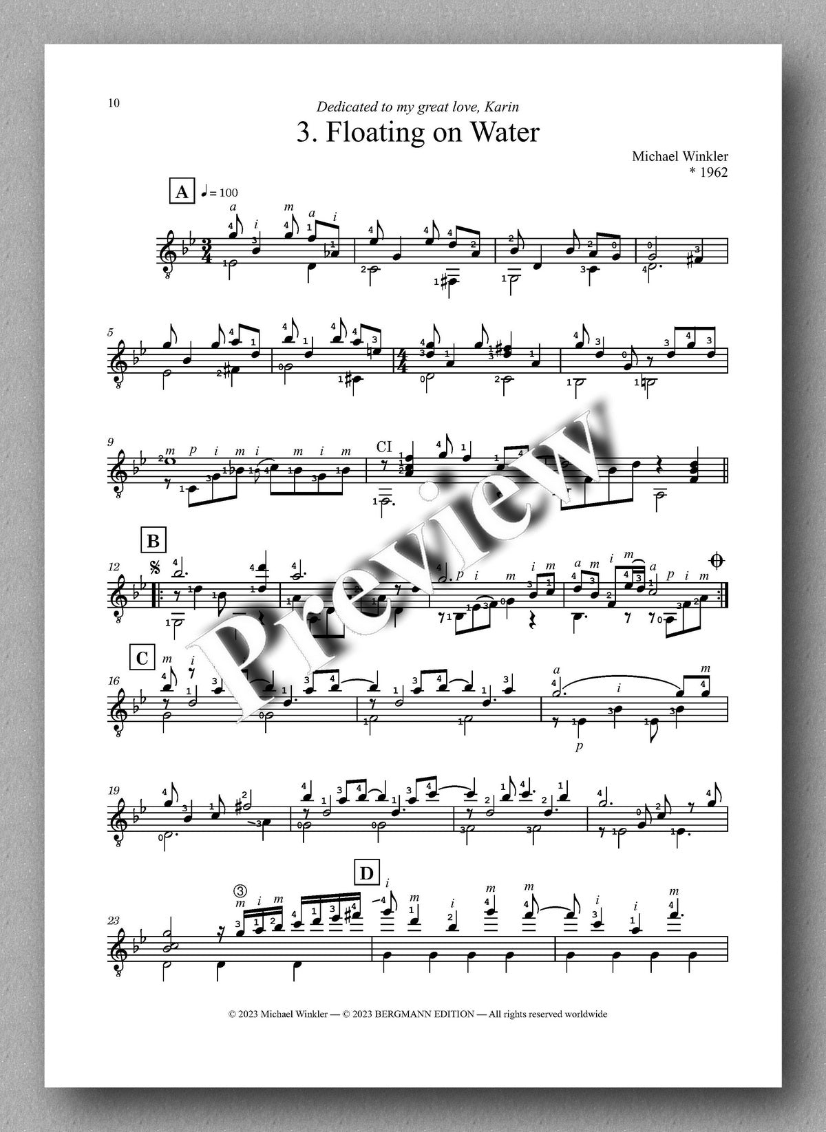 Michael Winkler, Blue - preview of the music score 3
