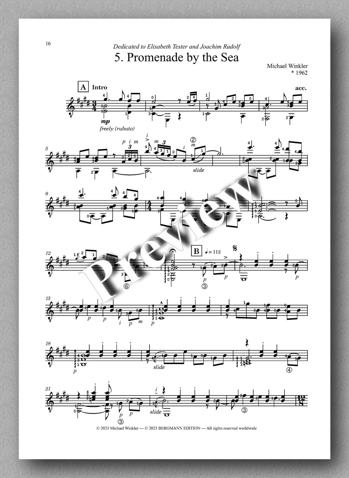 Michael Winkler, Blue - preview of the music score 5
