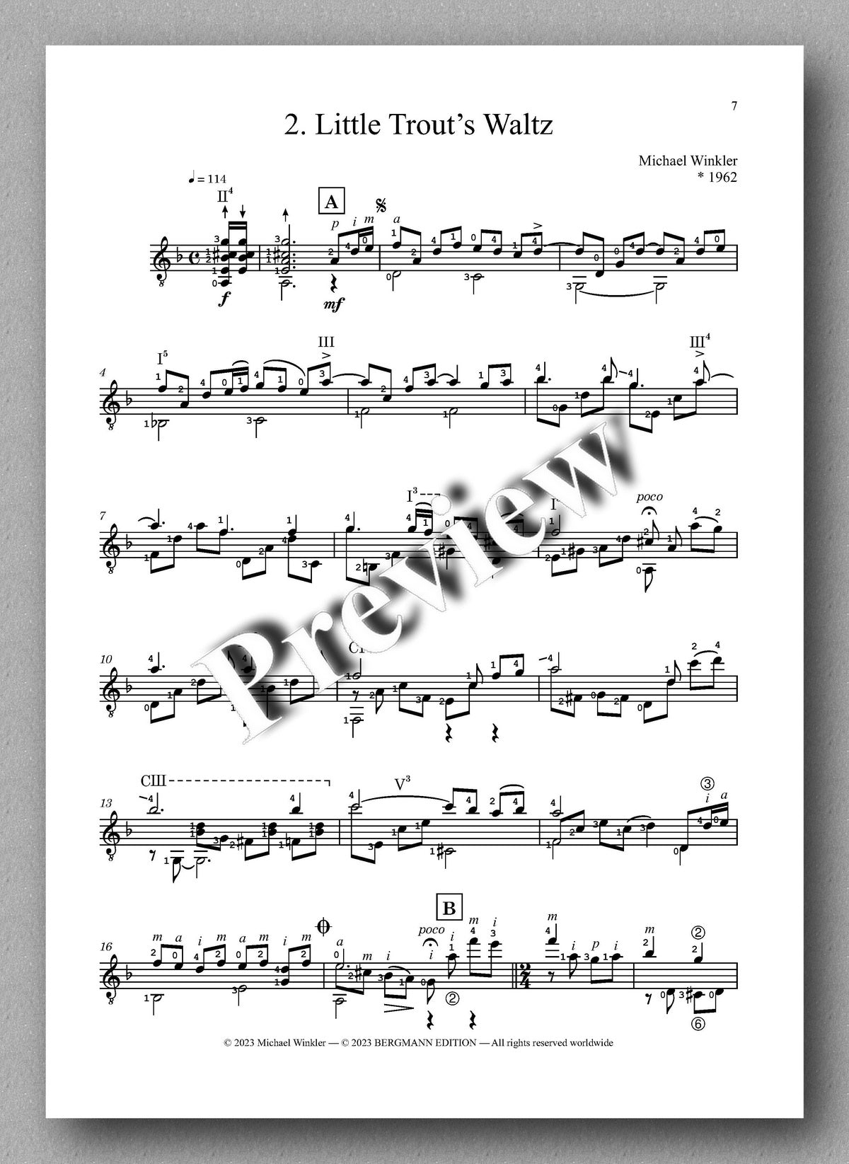 Michael Winkler, Blue - preview of the music score 2