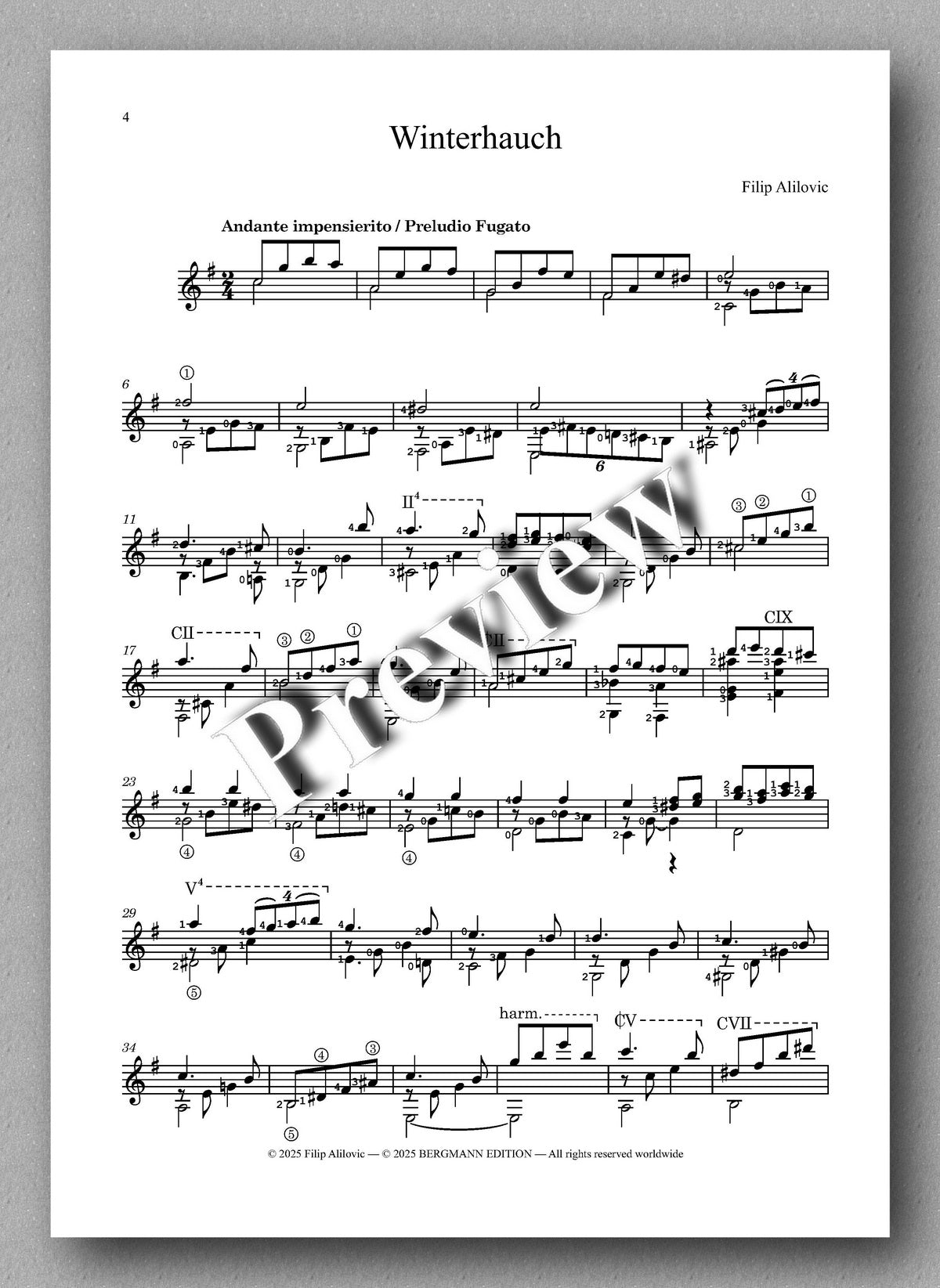 Filip Alilovic, Winterhauch - preview of the music score