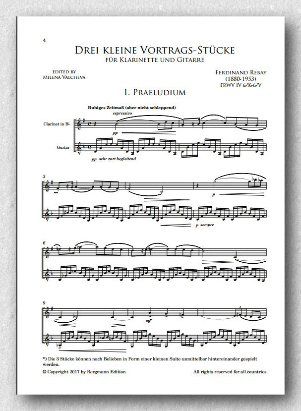 Rebay [032], Drei kleine Vortrags-Stücke für Klarinette und Gitarre - preview of the score 3