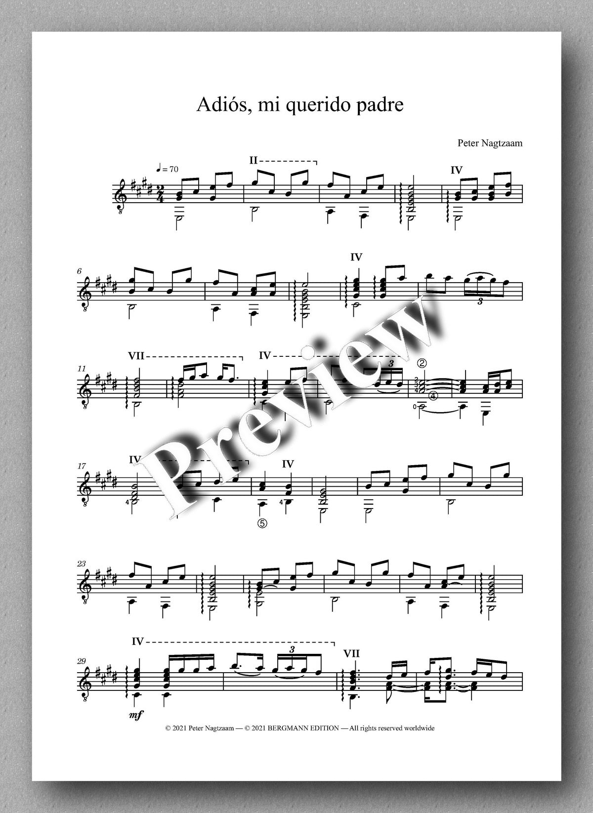 Peter Nagtzaam, Adiós, mi querido padre - music score