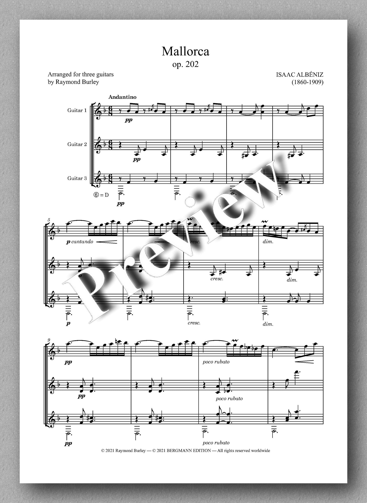 Albéniz-Burley, Mallorca - Music score 1