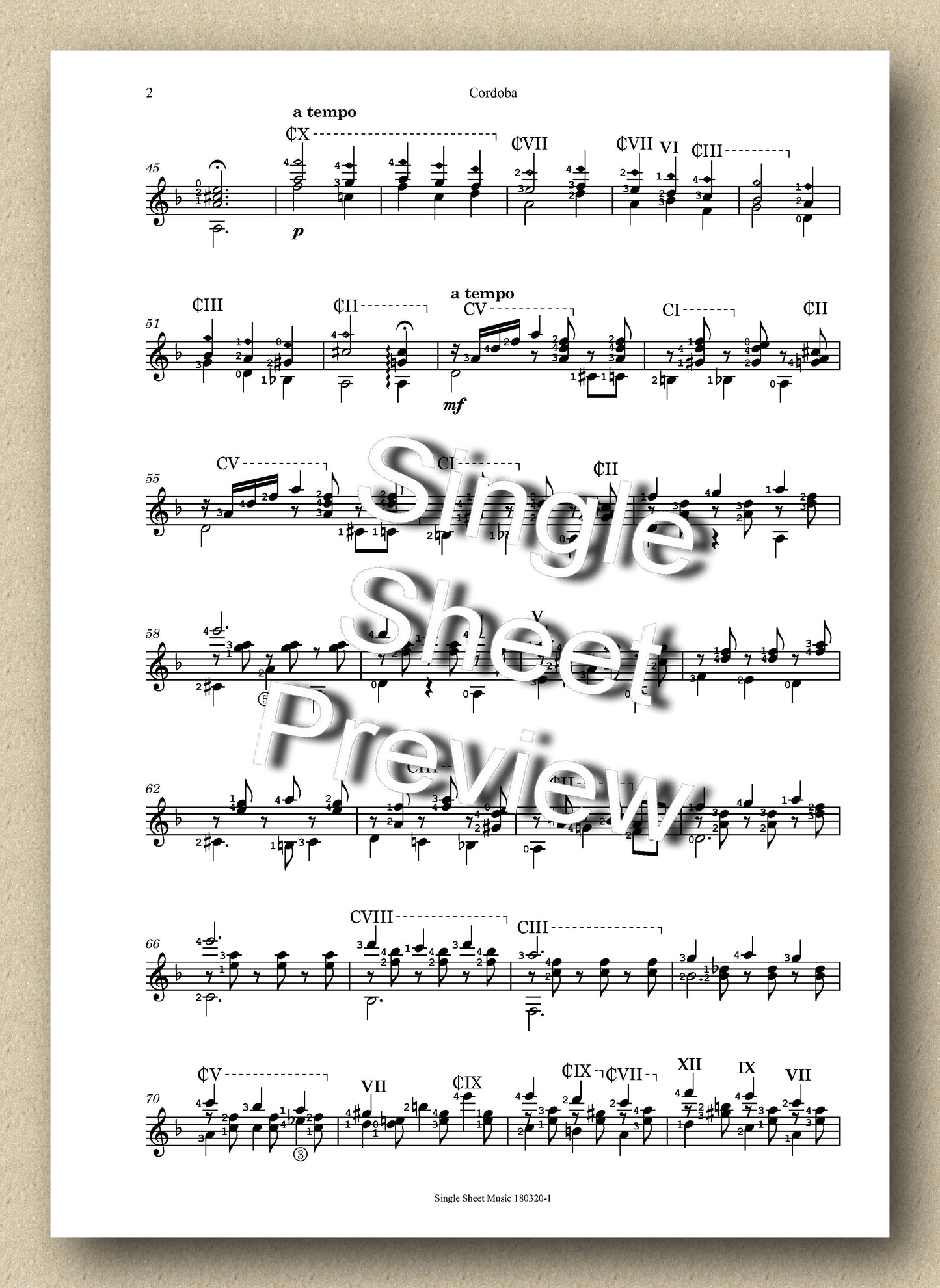 Albeniz, Cordoba (Single Sheet Music)