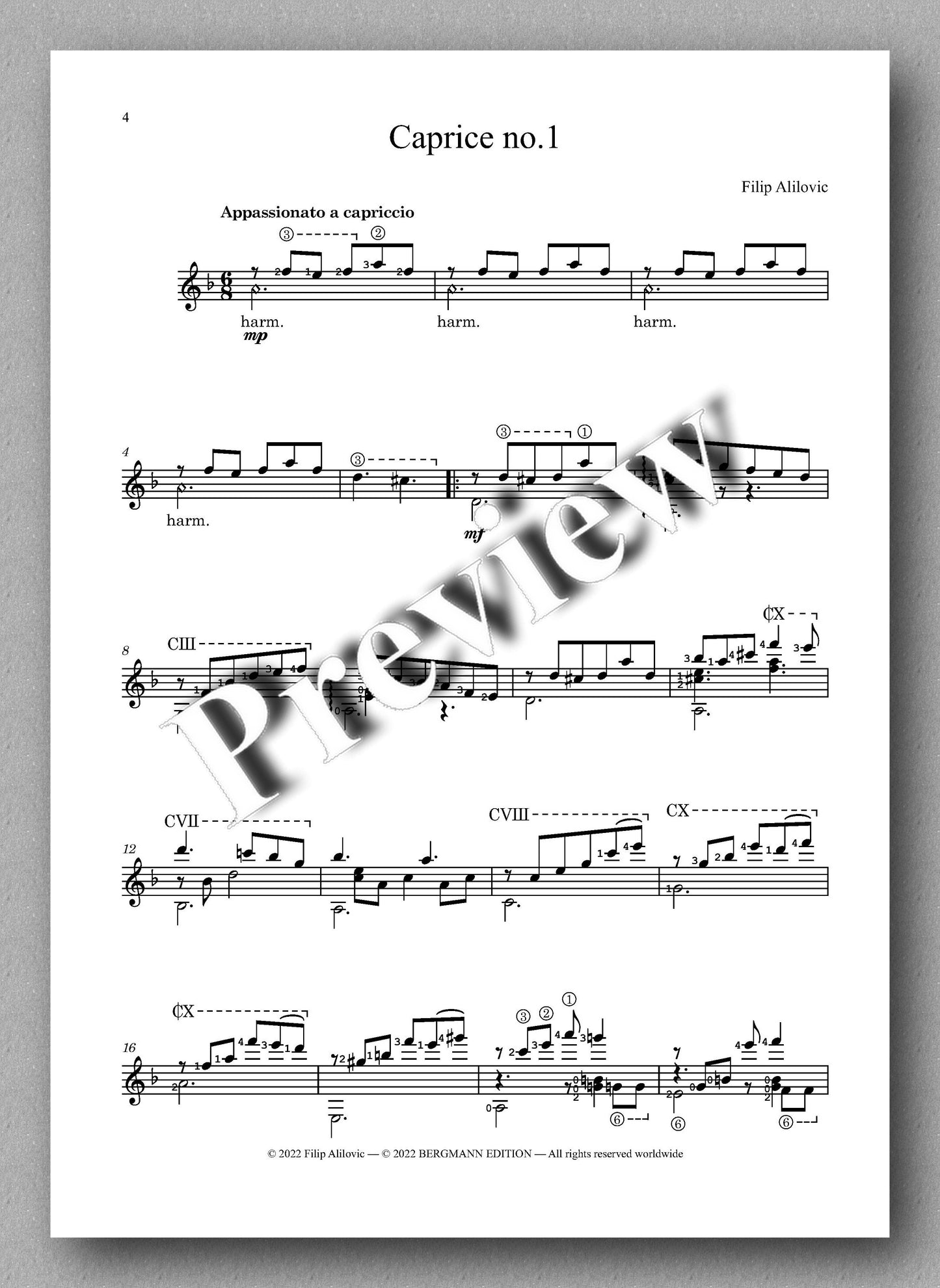 Filip Alilovic, Caprice no. 1 - preview of the music score 1