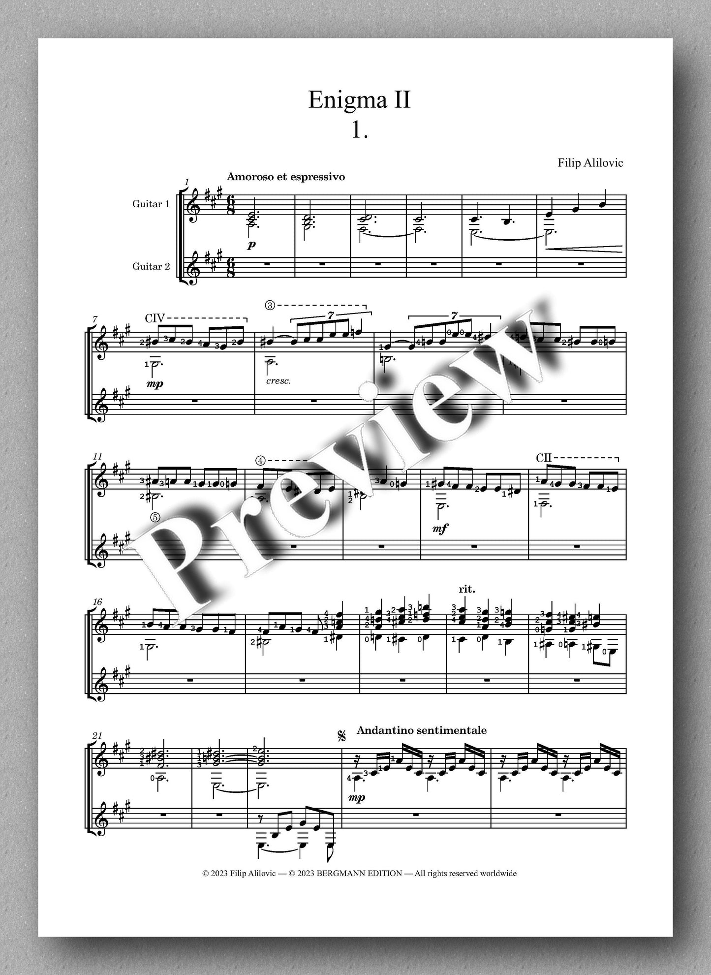 Filip Alilovic, Enigma II - preview of the music score 1