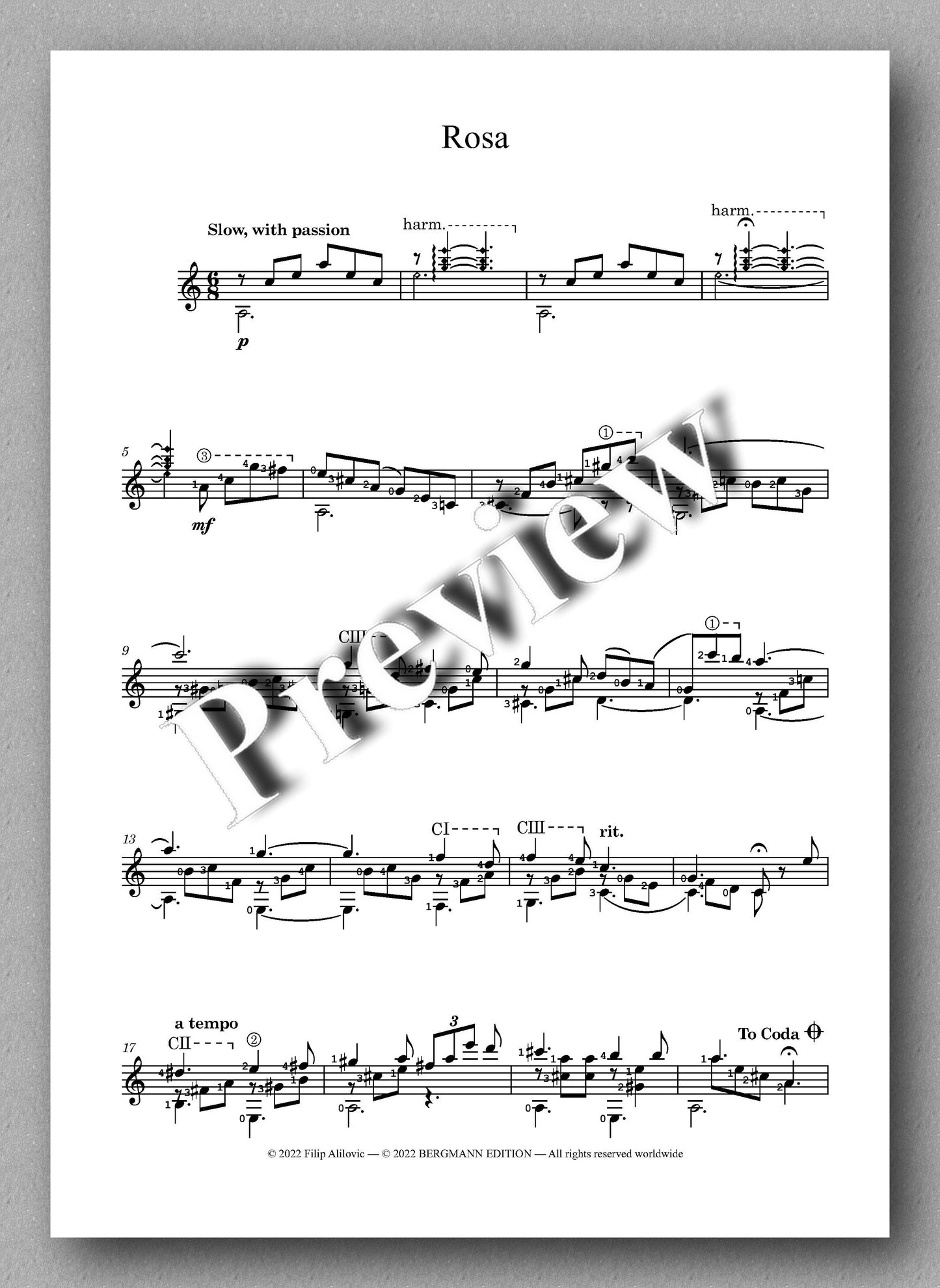 "Rosa" Miniature No. 2 by Filip Alilovic - Preview of the music score