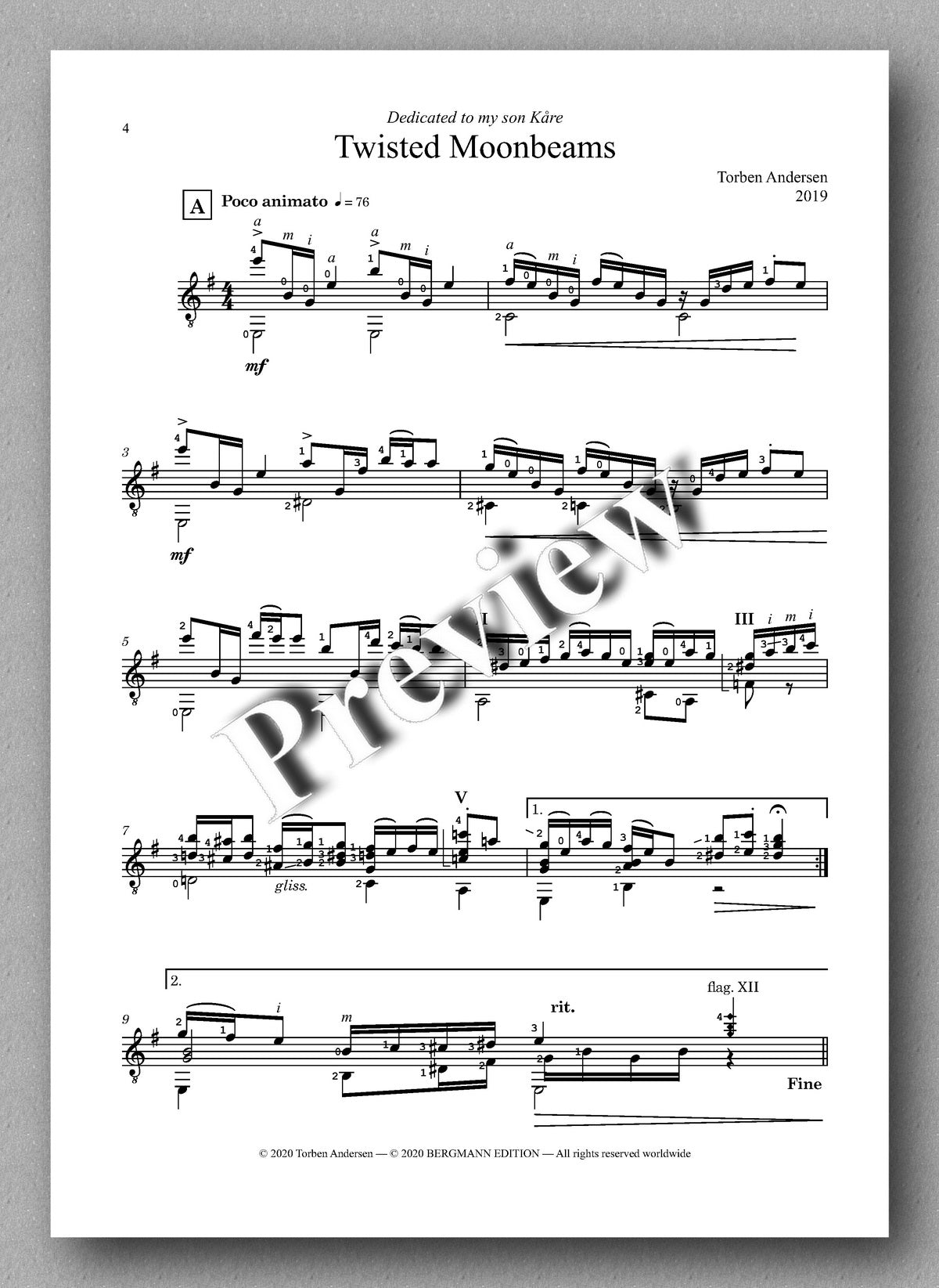 Torben Andersen, Twisted Moonbeams - preview of the Music score 1