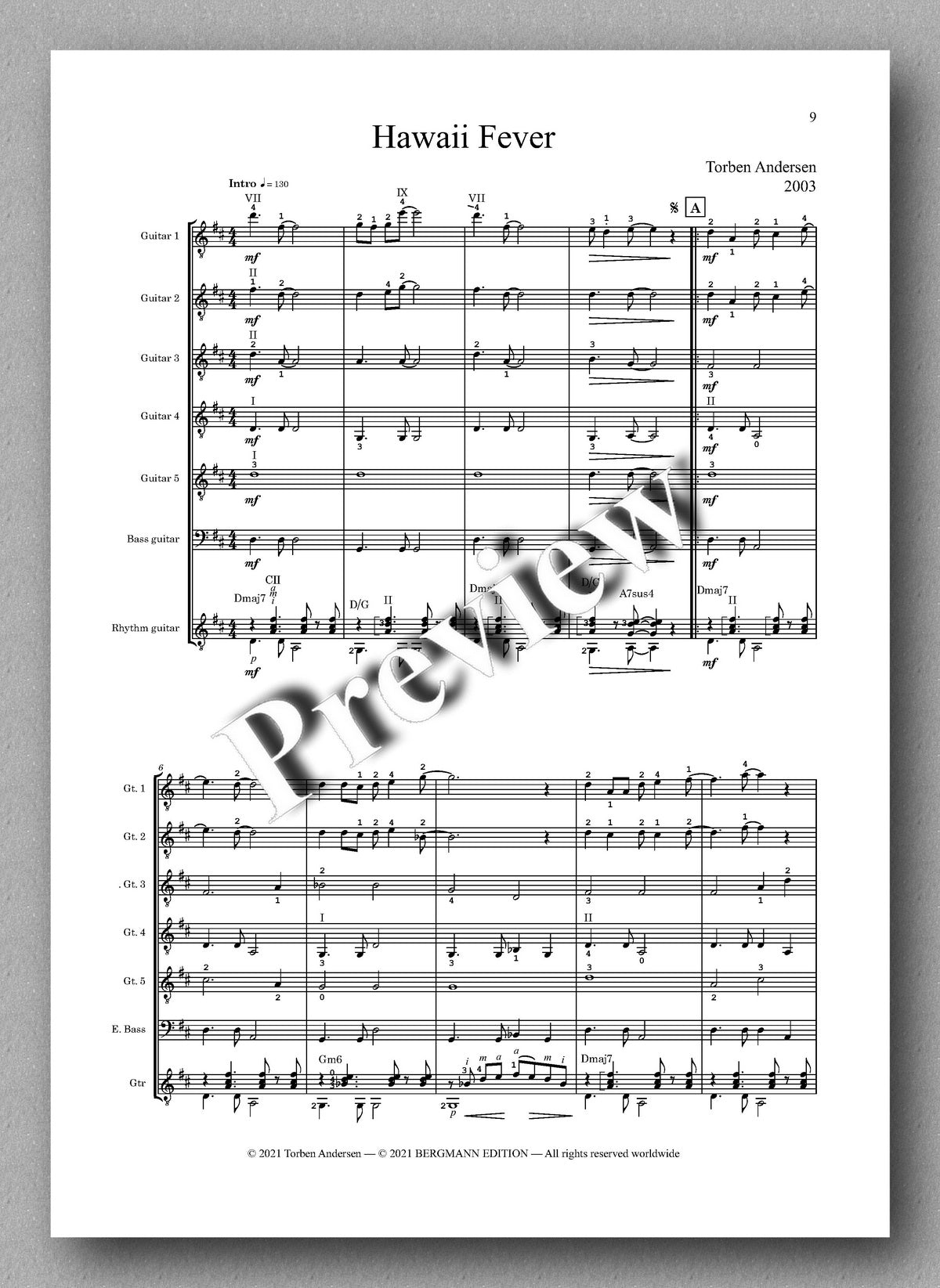 Andersen, Hawaii Fever - music score