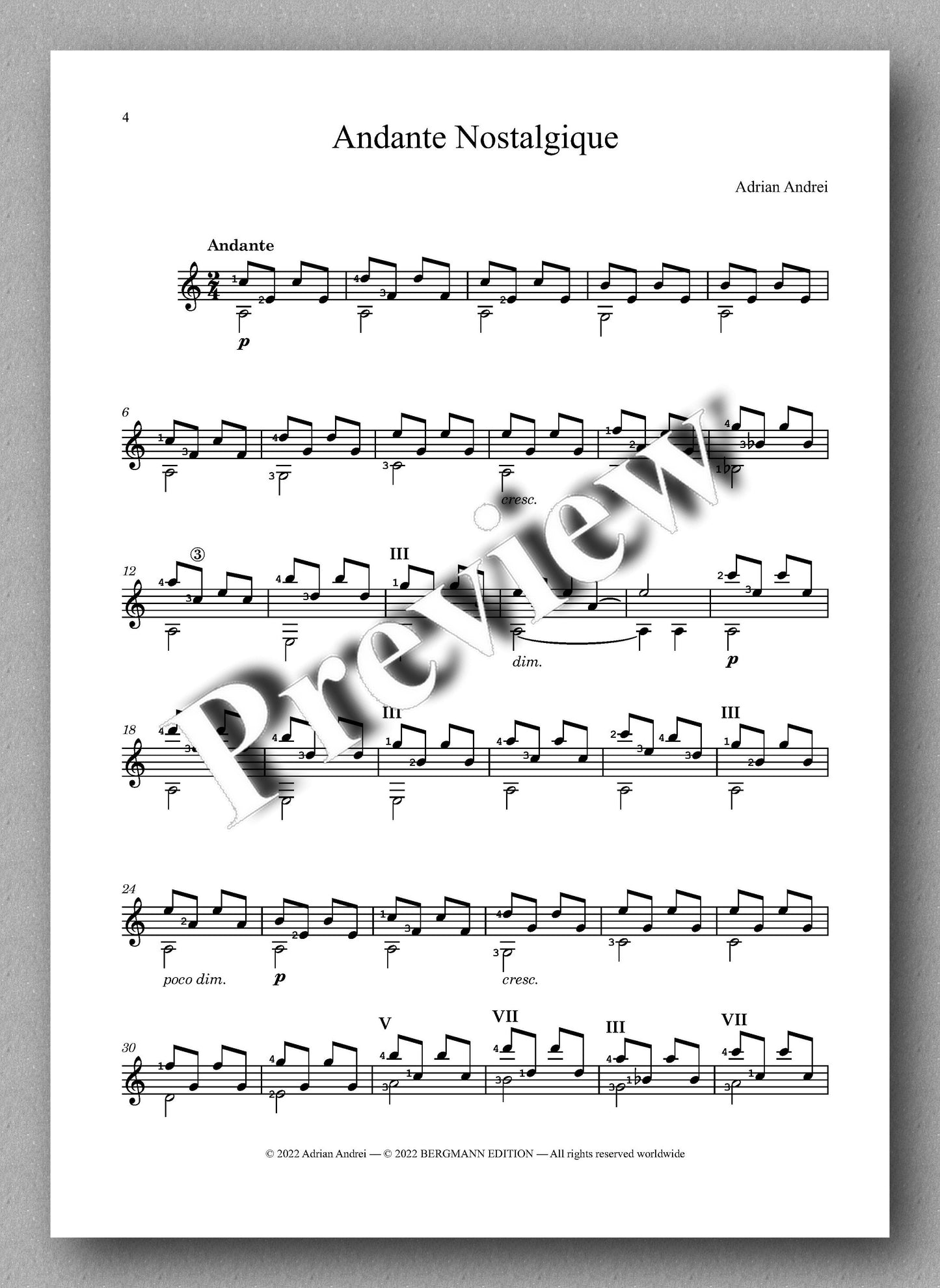 Adrian Andrei, Andante Nostalgique - Preview of the music score 1