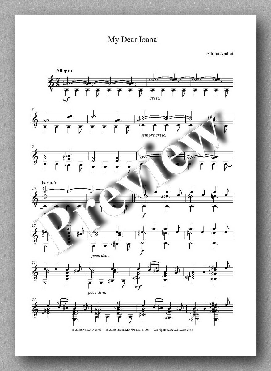 Adrian Andrei, My Dear Ioana - preview of the music score