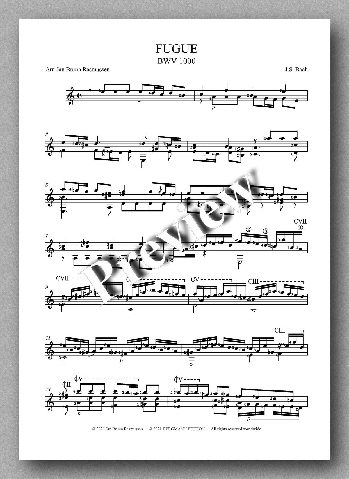 Bach-Rasmussen, Fugue, BWV 1000 - music score 1