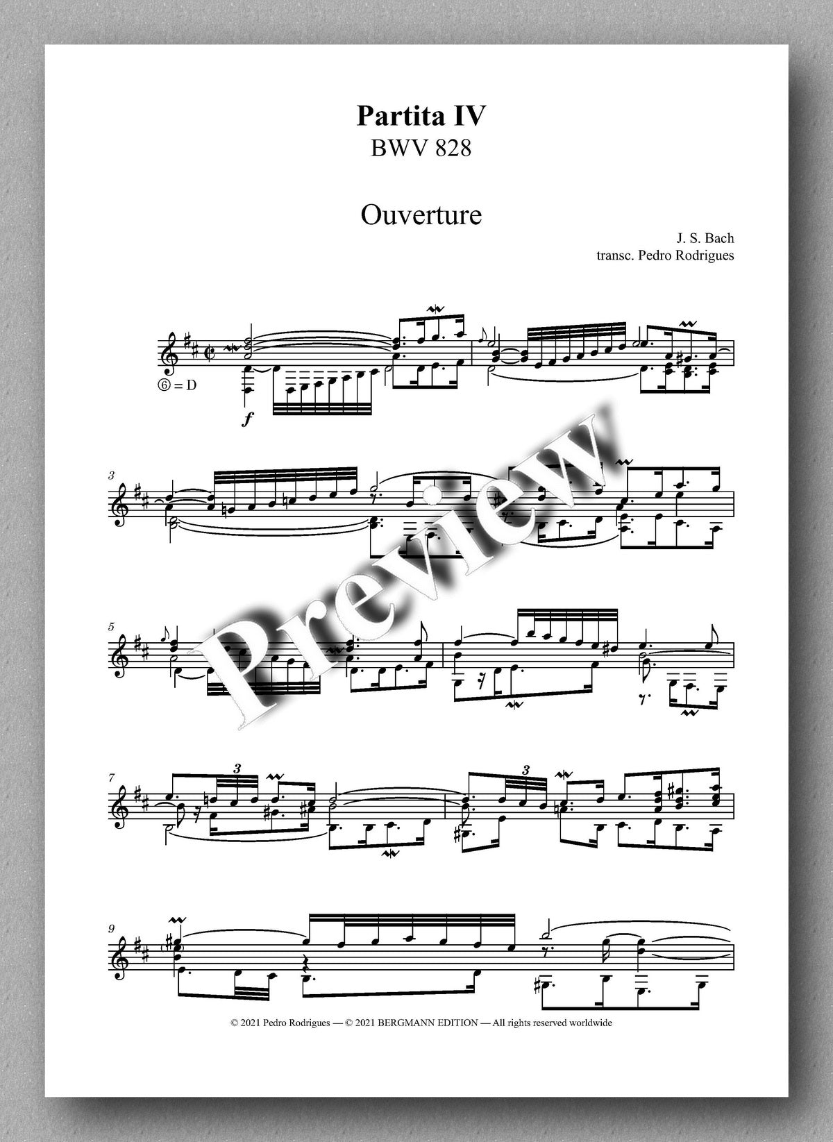 Bach-Rodriques, Partita IV, BWV 828 - music score 1