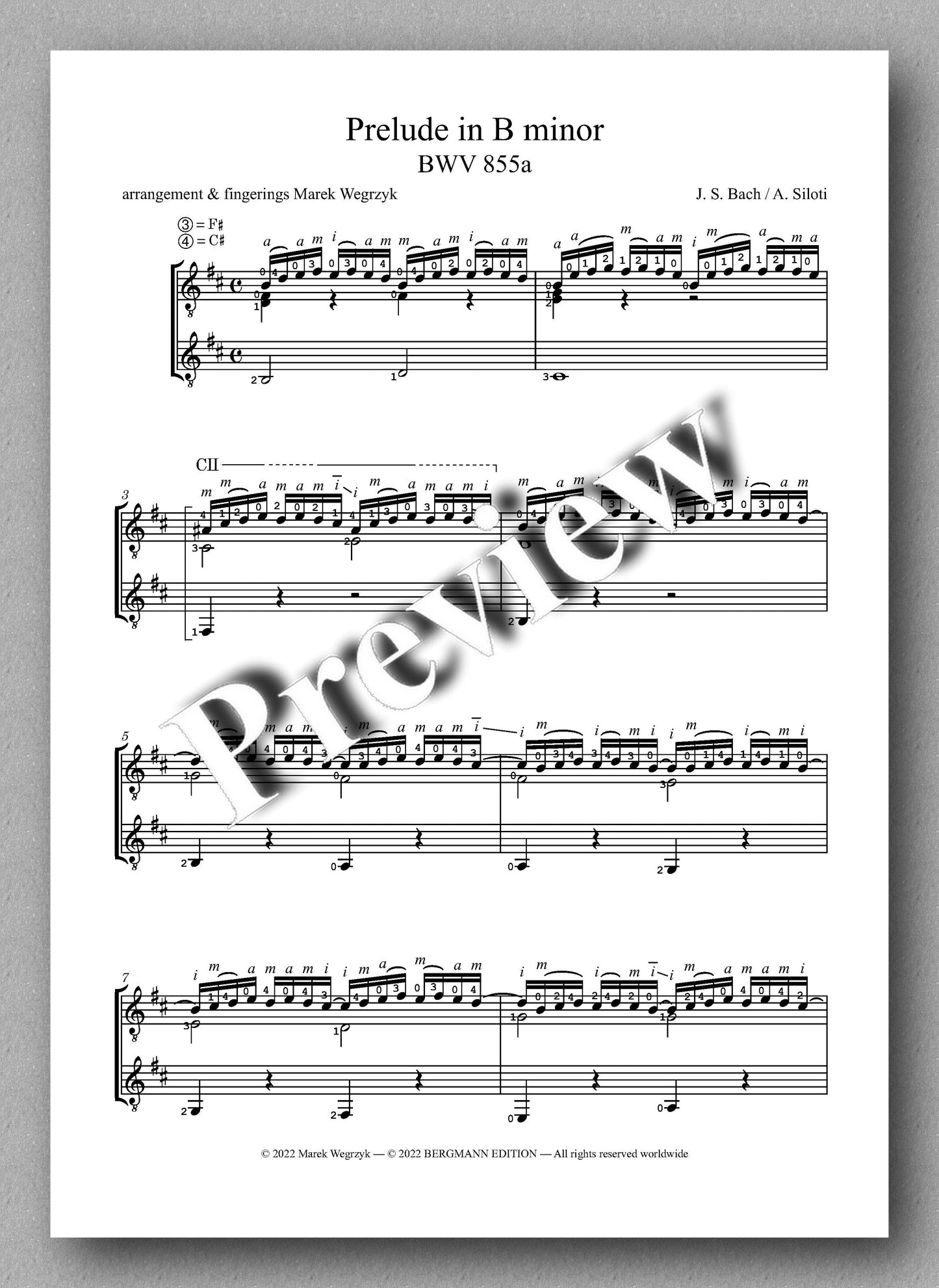 Bach-Wegrzyg, Prelude in B minor, BWV 855a - preview of the music score