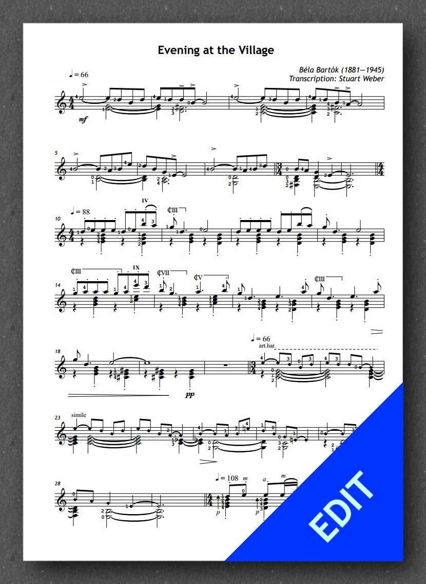 Bartok - Weber, Evening at the Village - preview of the music score