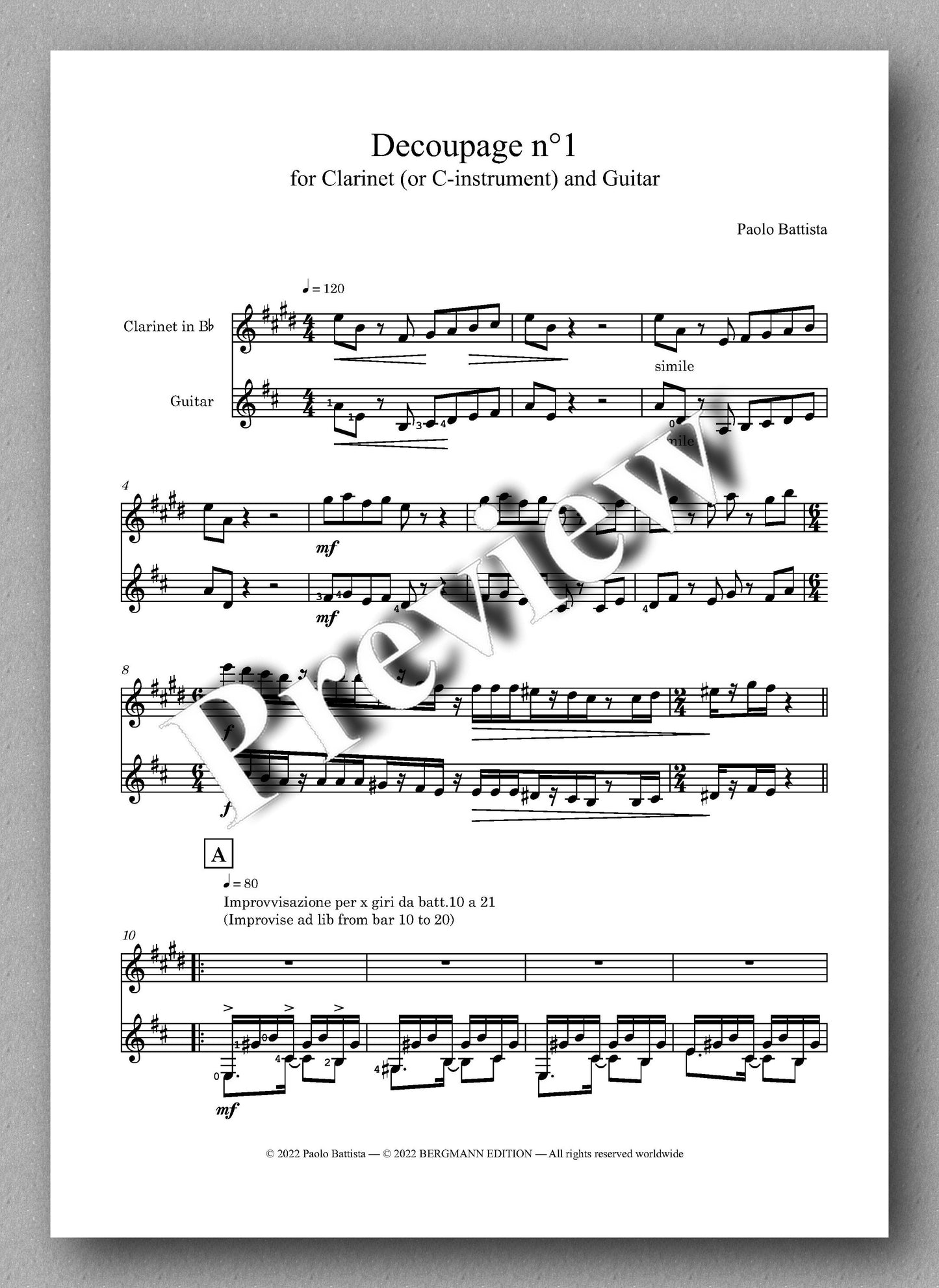 Decoupage n° 1 by Paolo Battista - preview of the music score